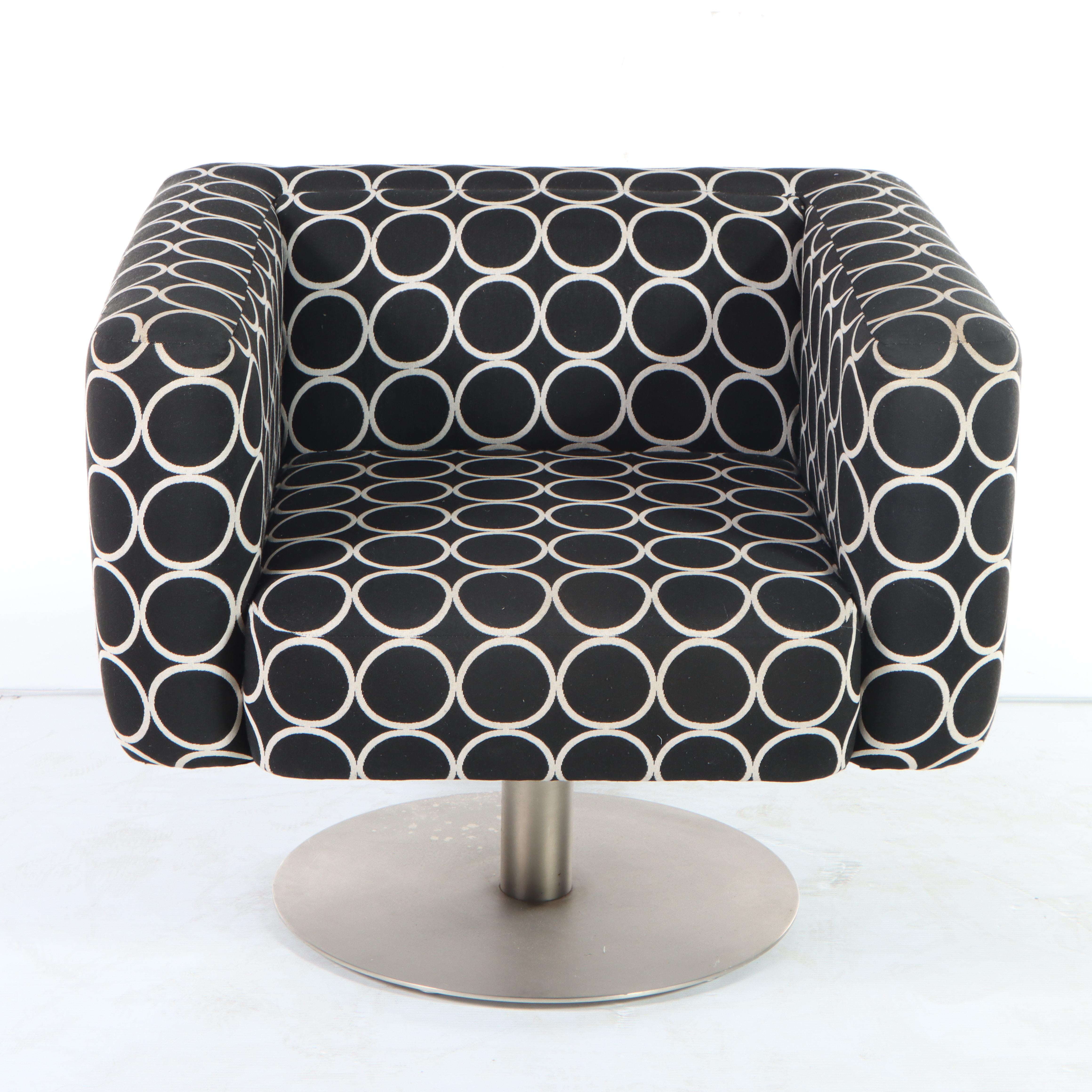 Pair of Carter Modernist Steel Pedestal Base Swivel Lounge Chairs, 1980s