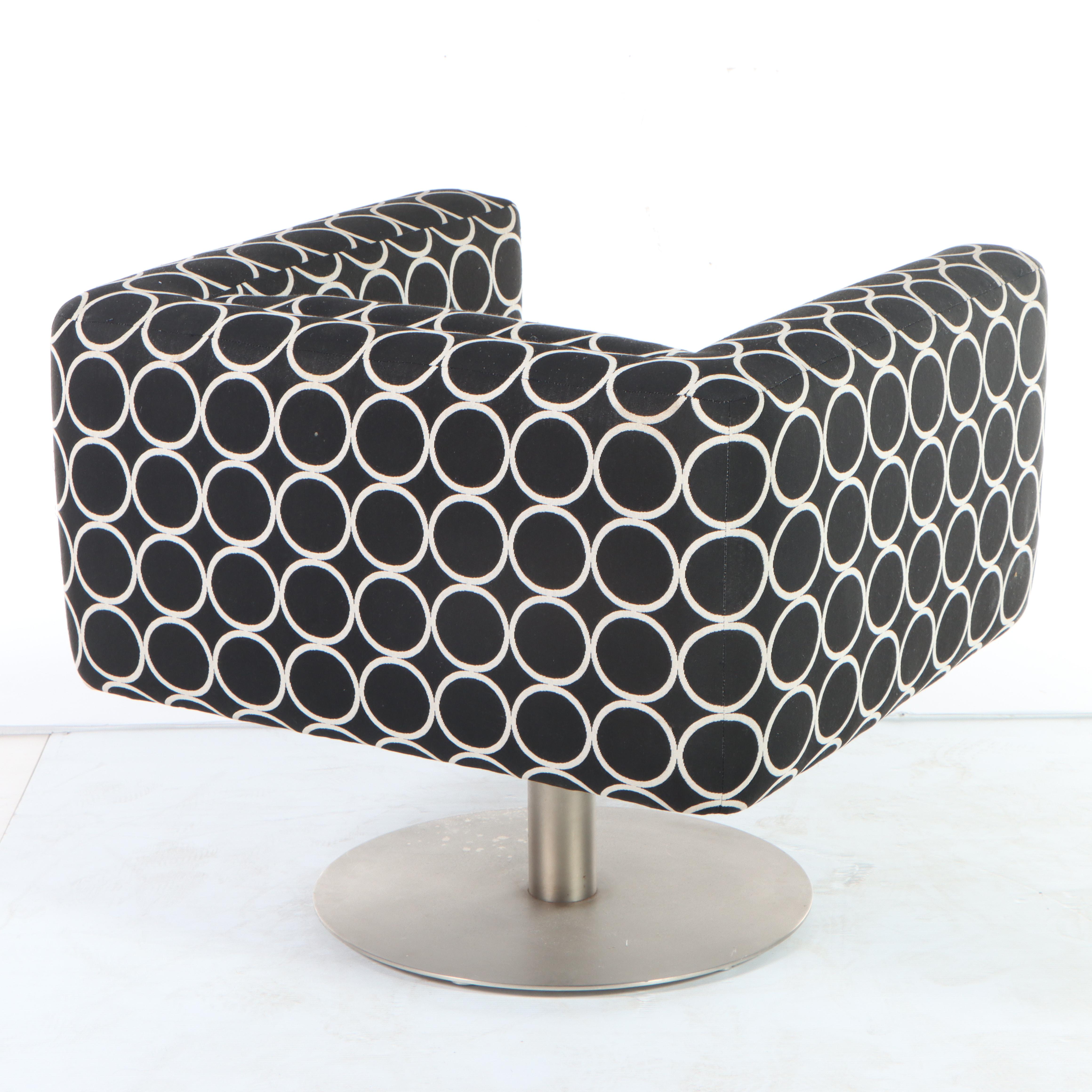 Pair of Carter Modernist Steel Pedestal Base Swivel Lounge Chairs, 1980s