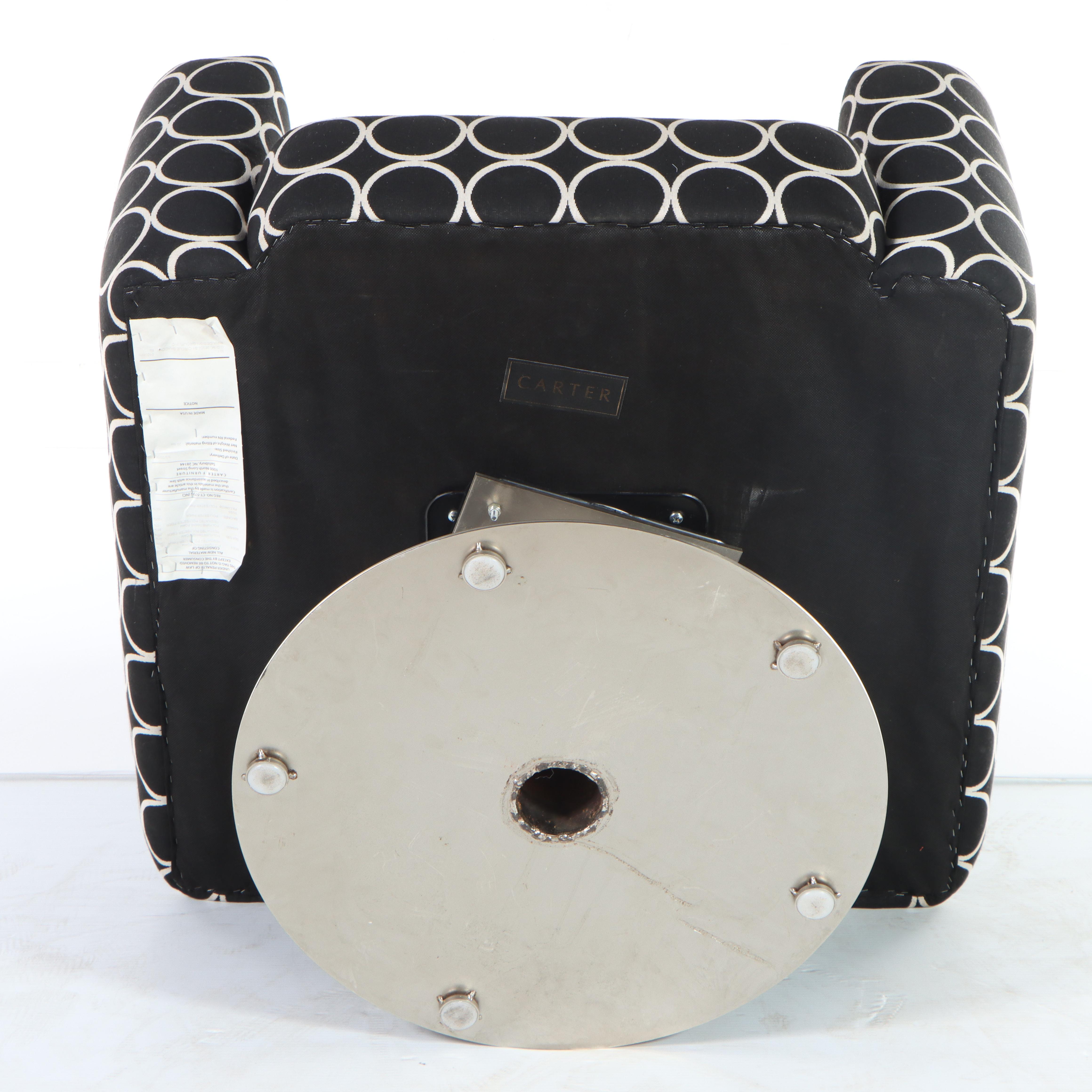 Pair of Carter Modernist Steel Pedestal Base Swivel Lounge Chairs, 1980s