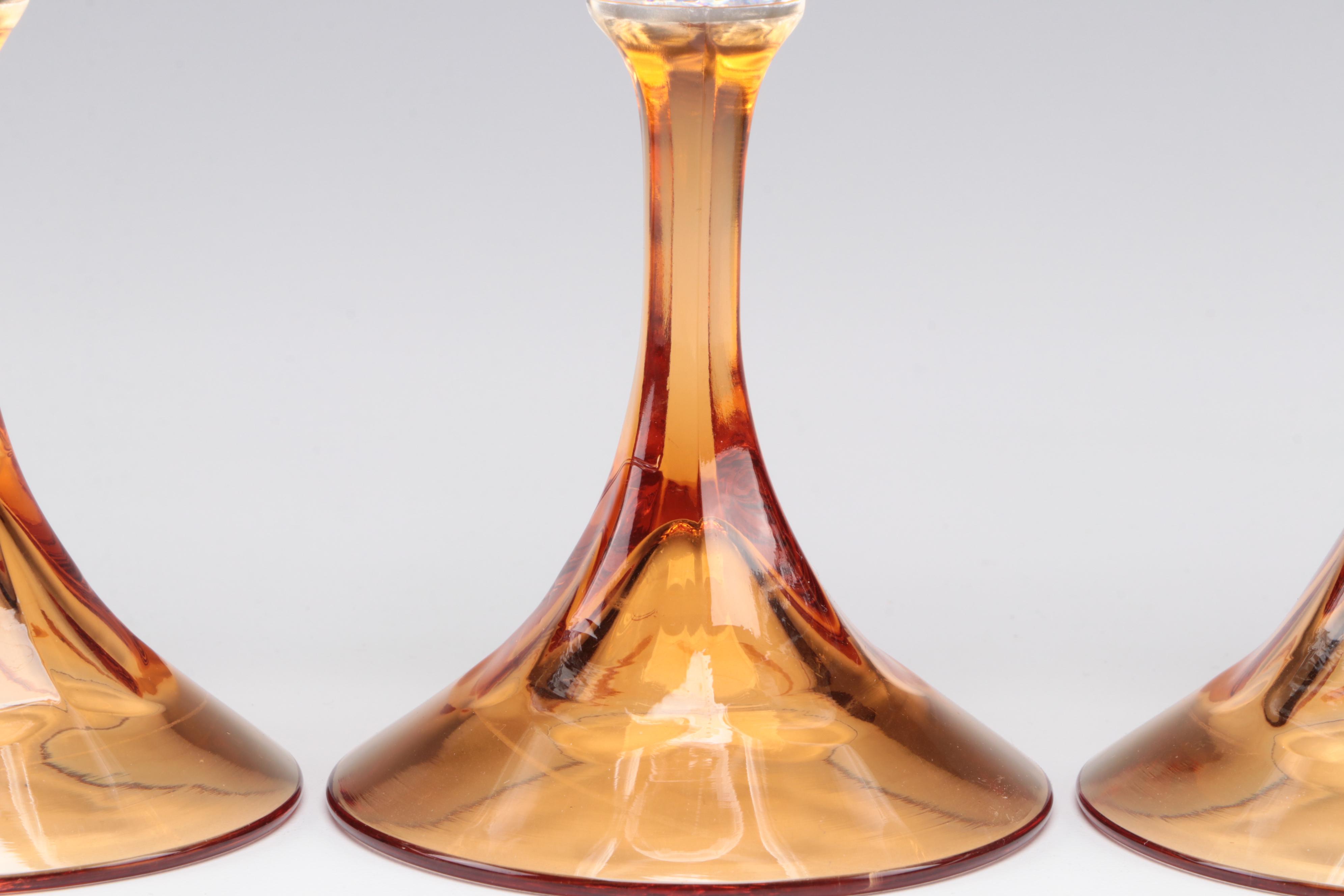 Wine Glasses with Clear Swag Texture on Apricot Colored Base