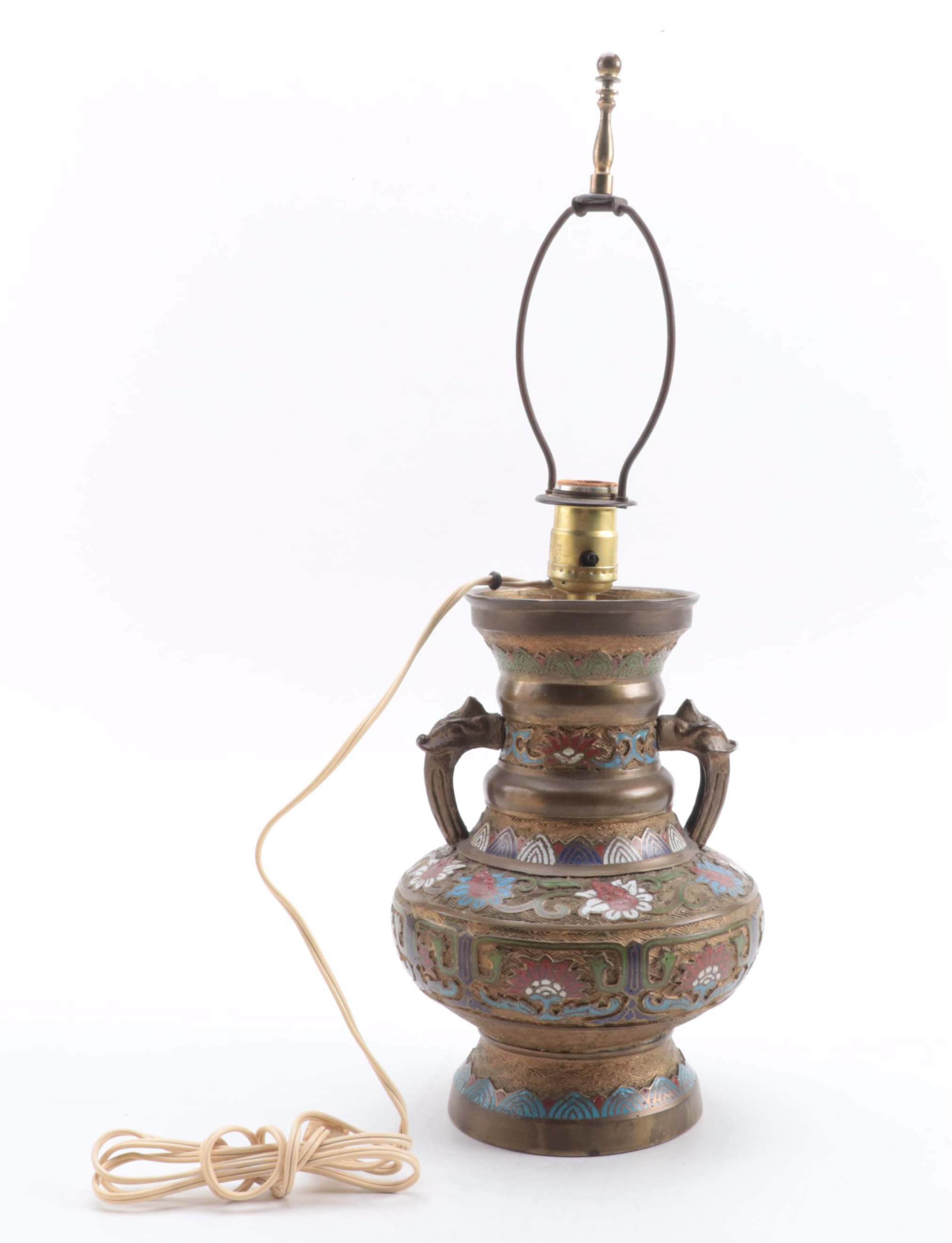 Japanese Bronze Champleve and Cloisonné Vase Table Lamp, Mid-20th Century