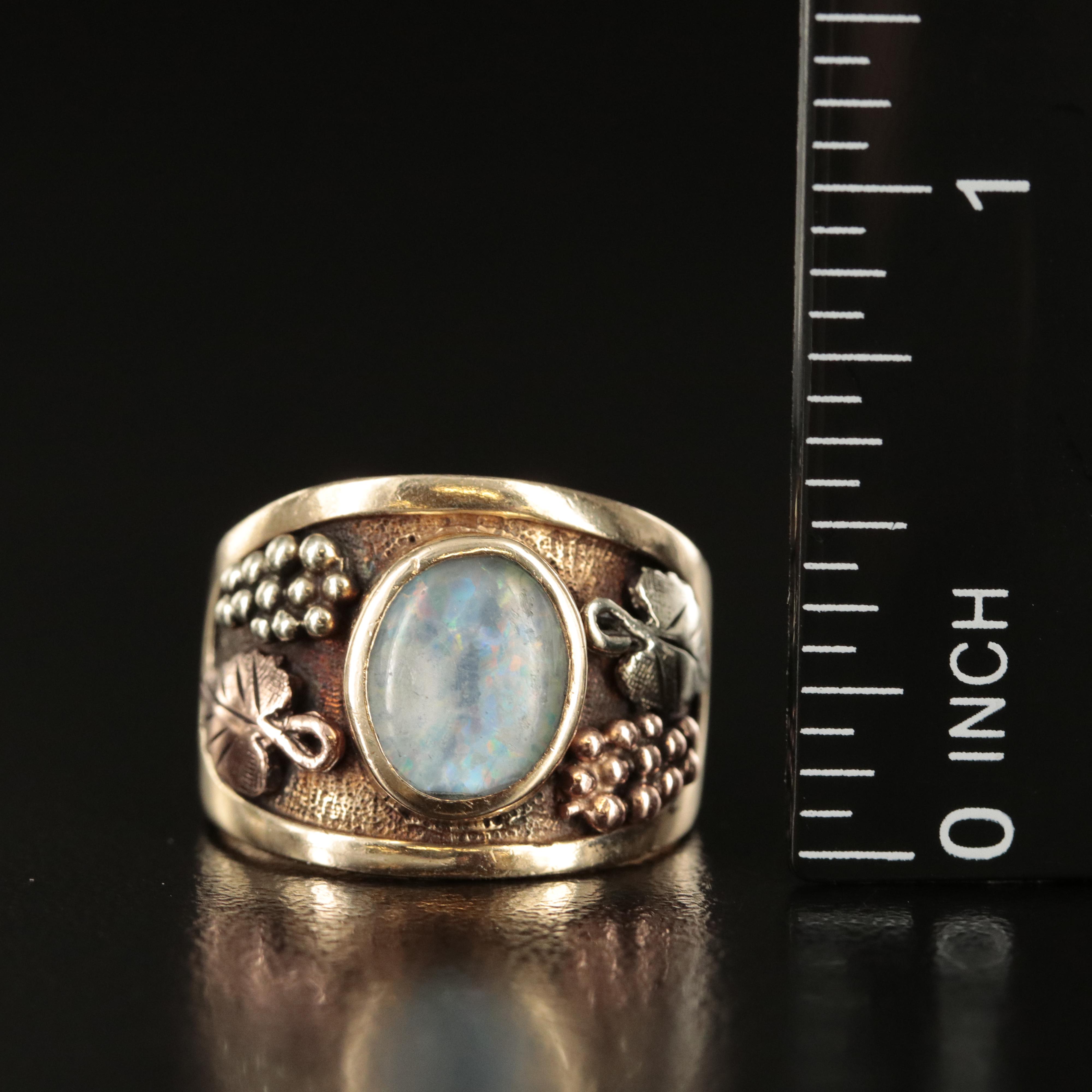 10K Opal Triplet Grapevine Ring with Rose and Green Gold Accents