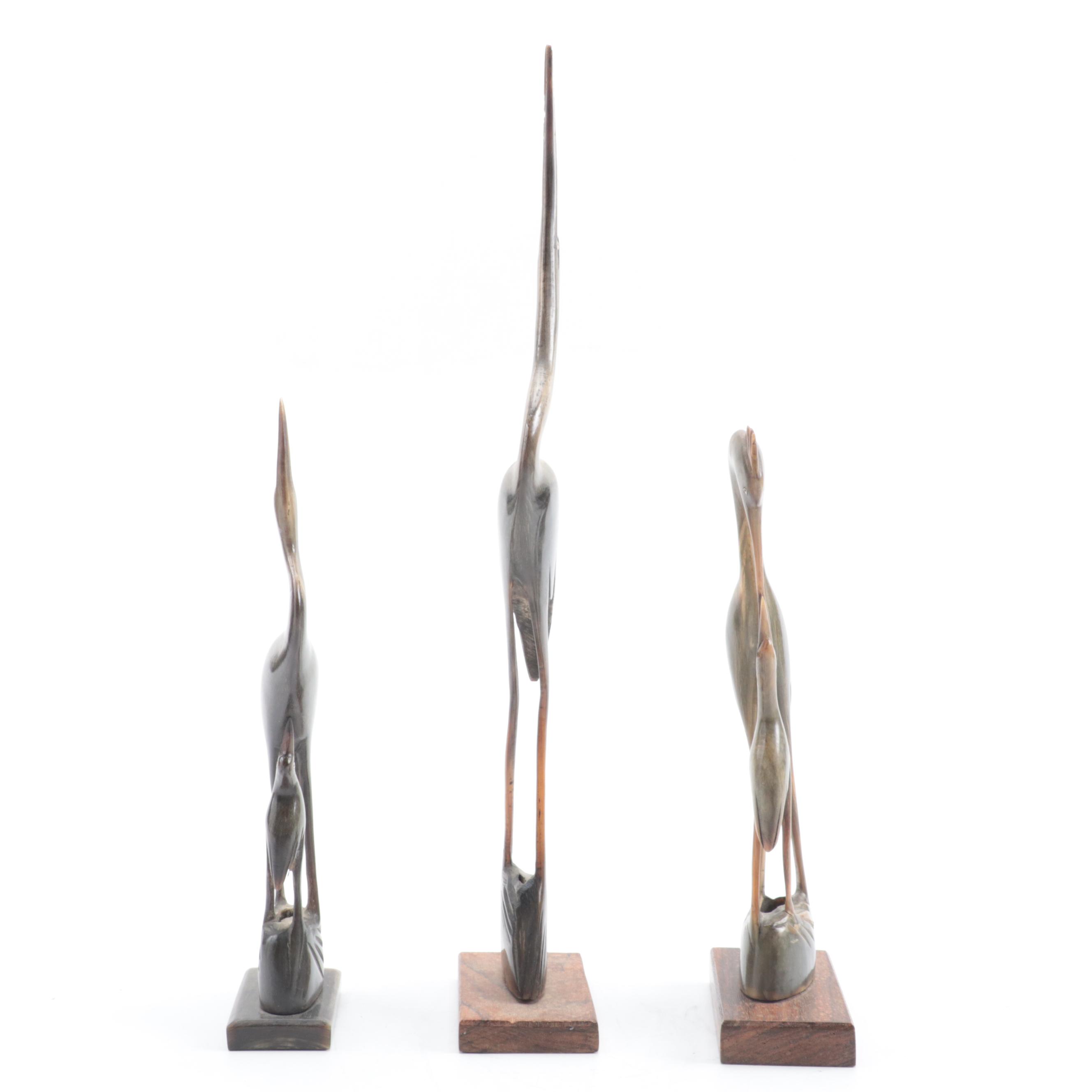 Hand-Carved Horn Heron Figurines