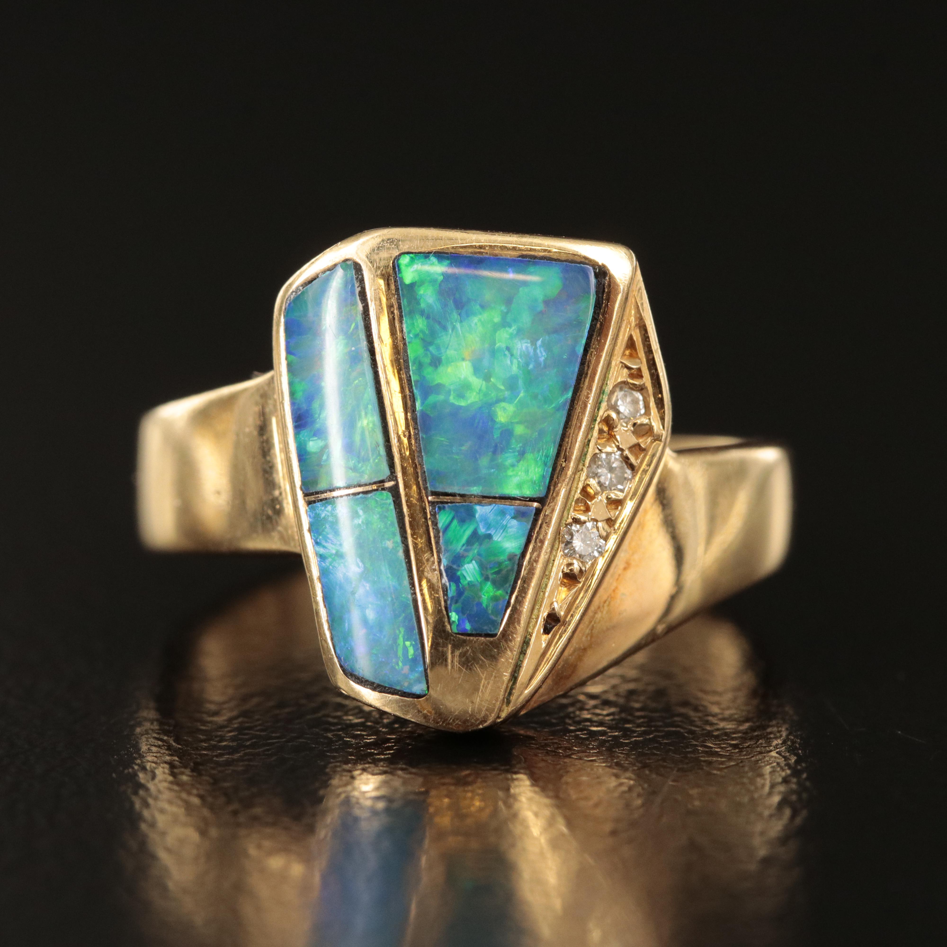 18K Opal Doublet and Diamond Ring