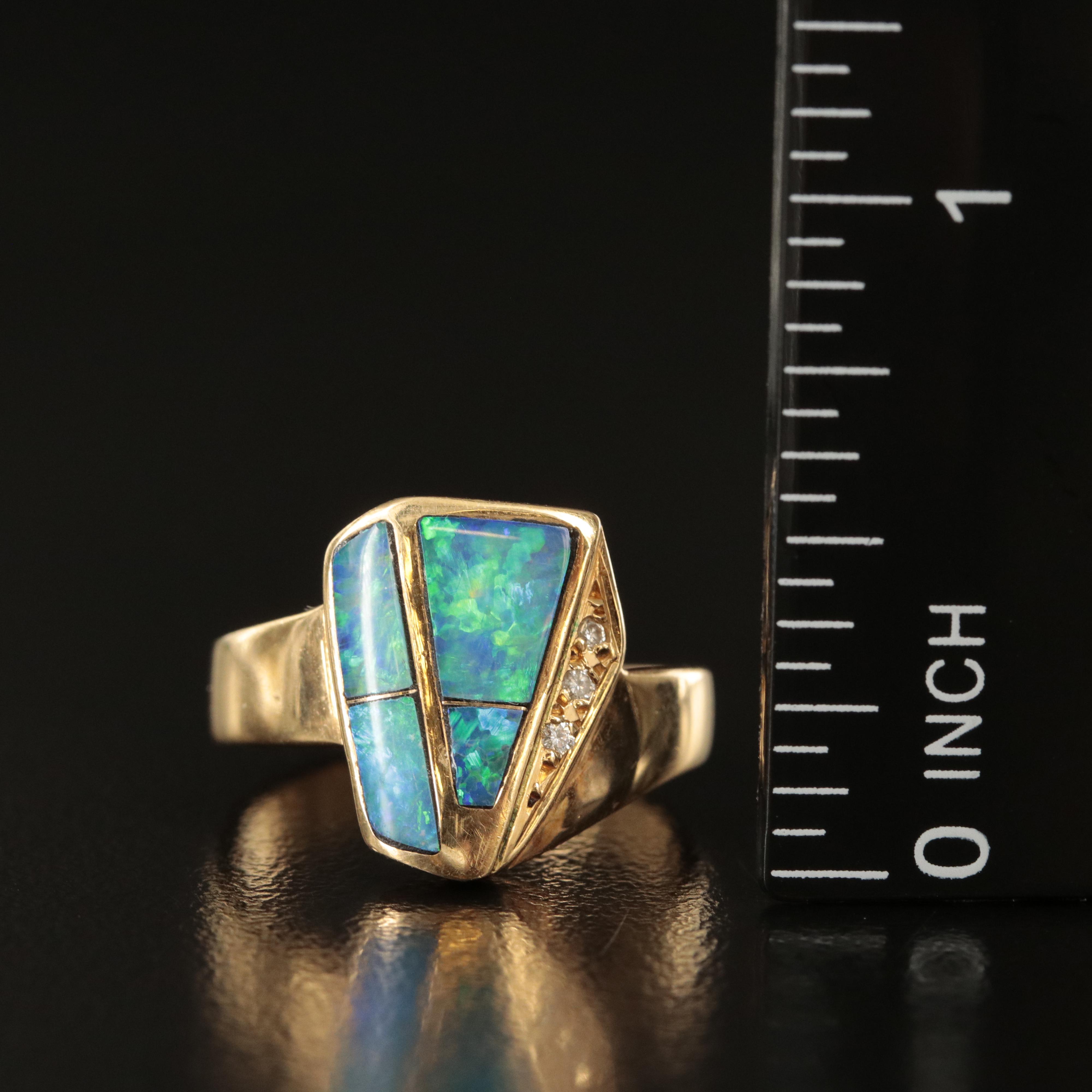 18K Opal Doublet and Diamond Ring