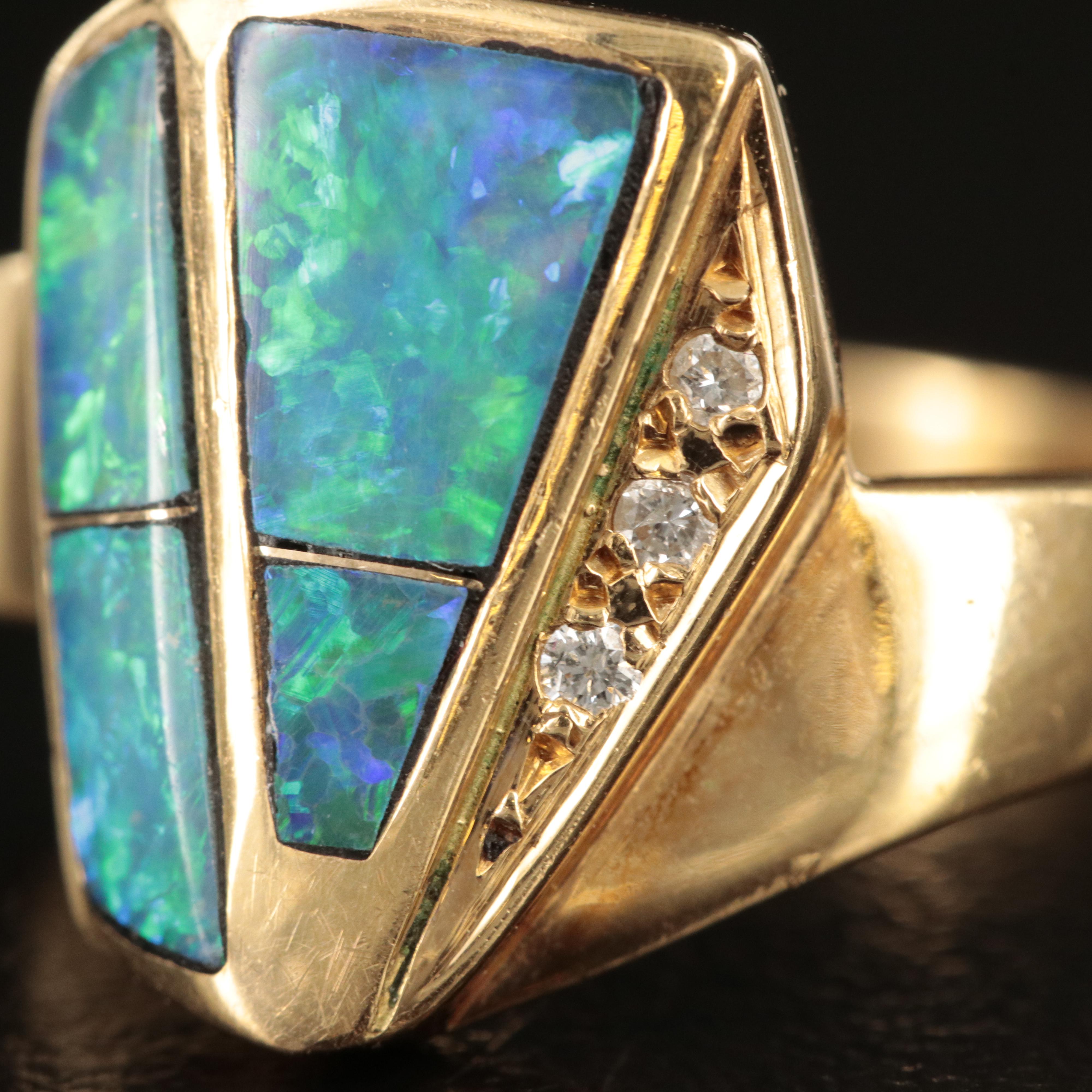 18K Opal Doublet and Diamond Ring