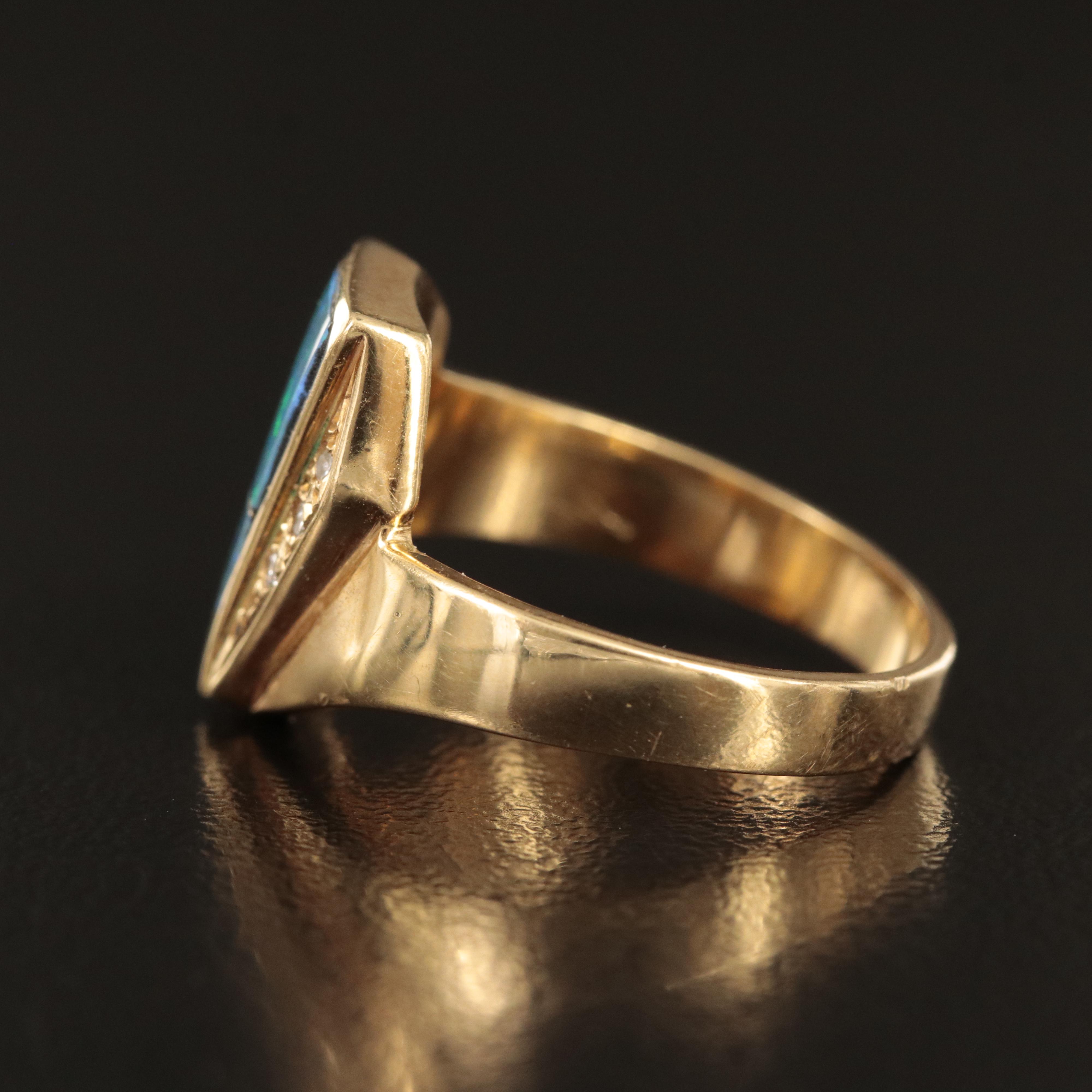 18K Opal Doublet and Diamond Ring