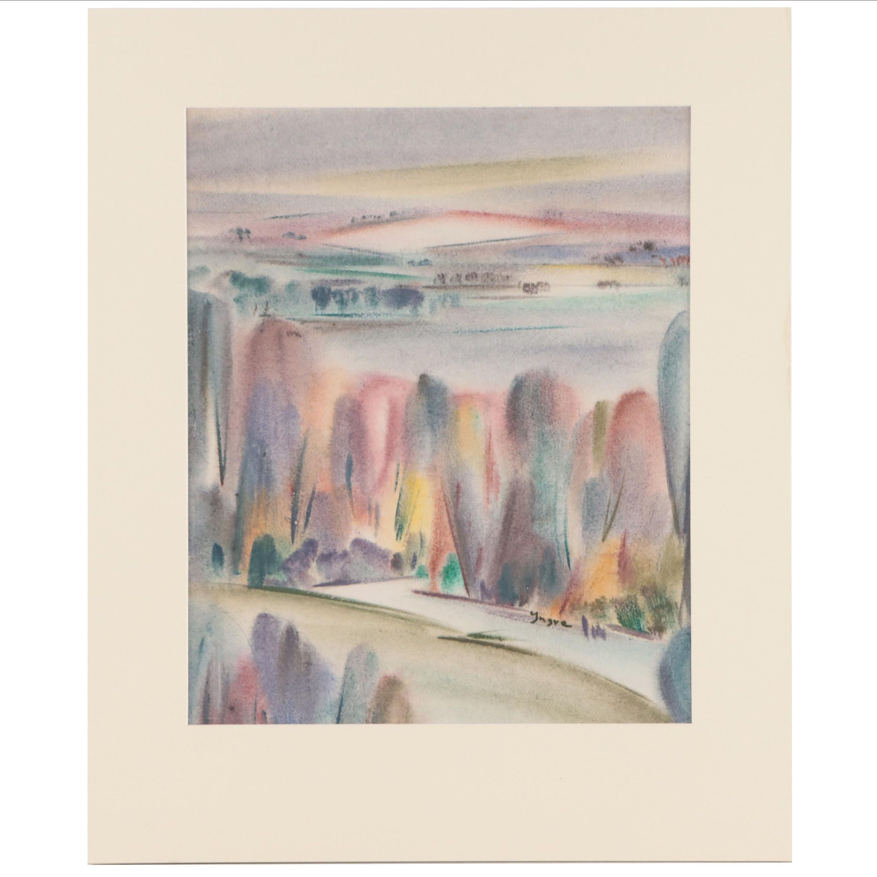 Yngve H. Olsen Landscape Watercolor Painting