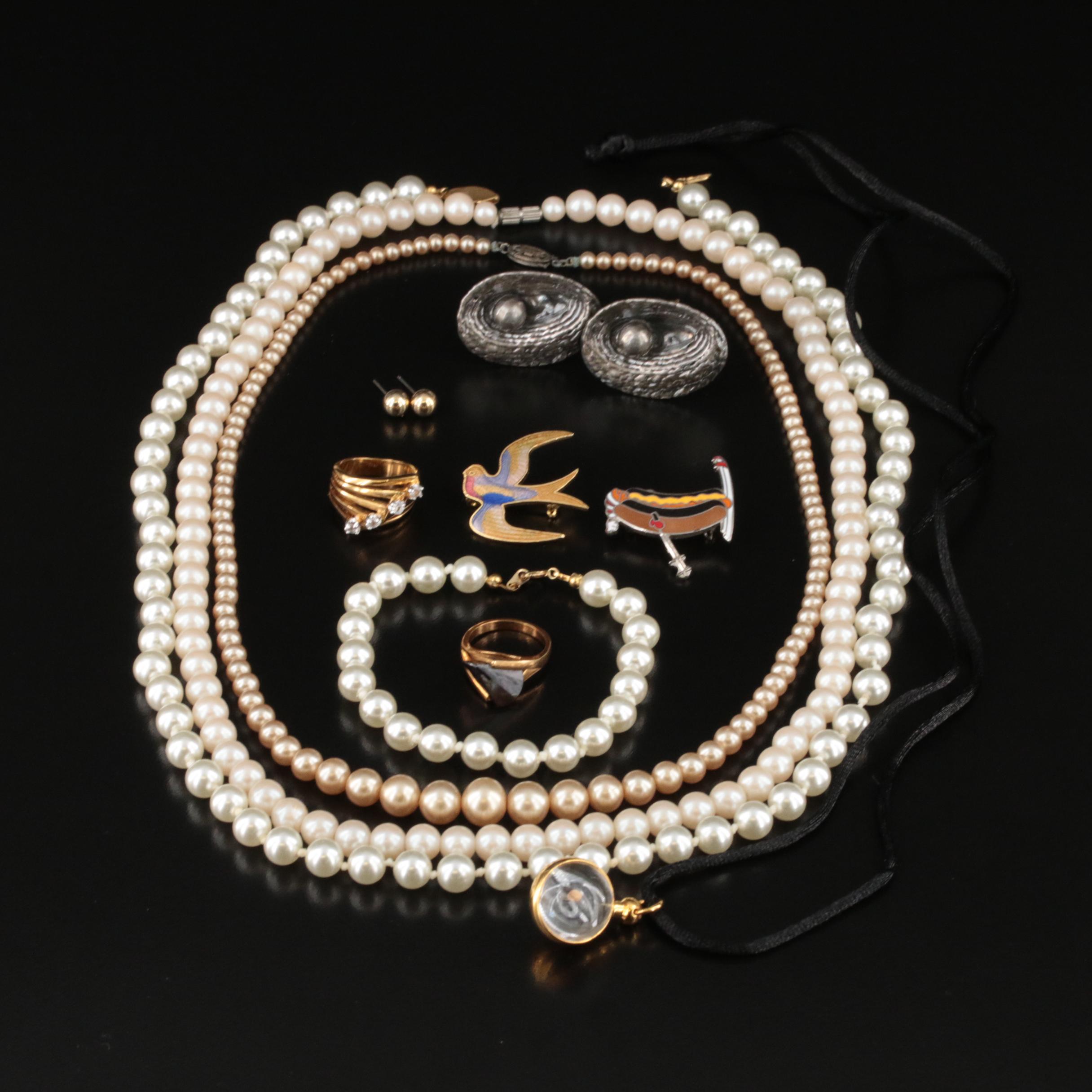 Jewelry Grouping Including Sterling and Faux Pearl