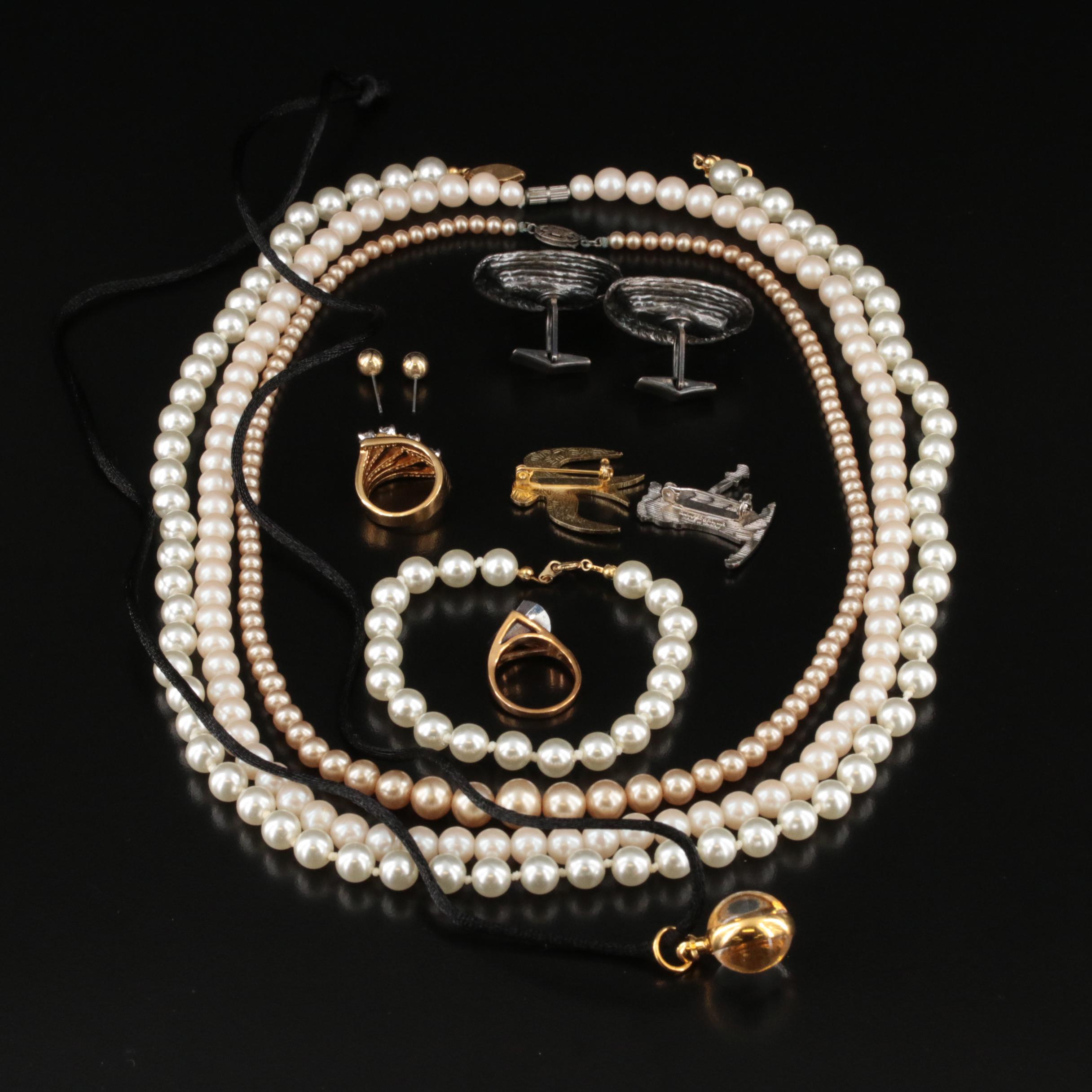 Jewelry Grouping Including Sterling and Faux Pearl
