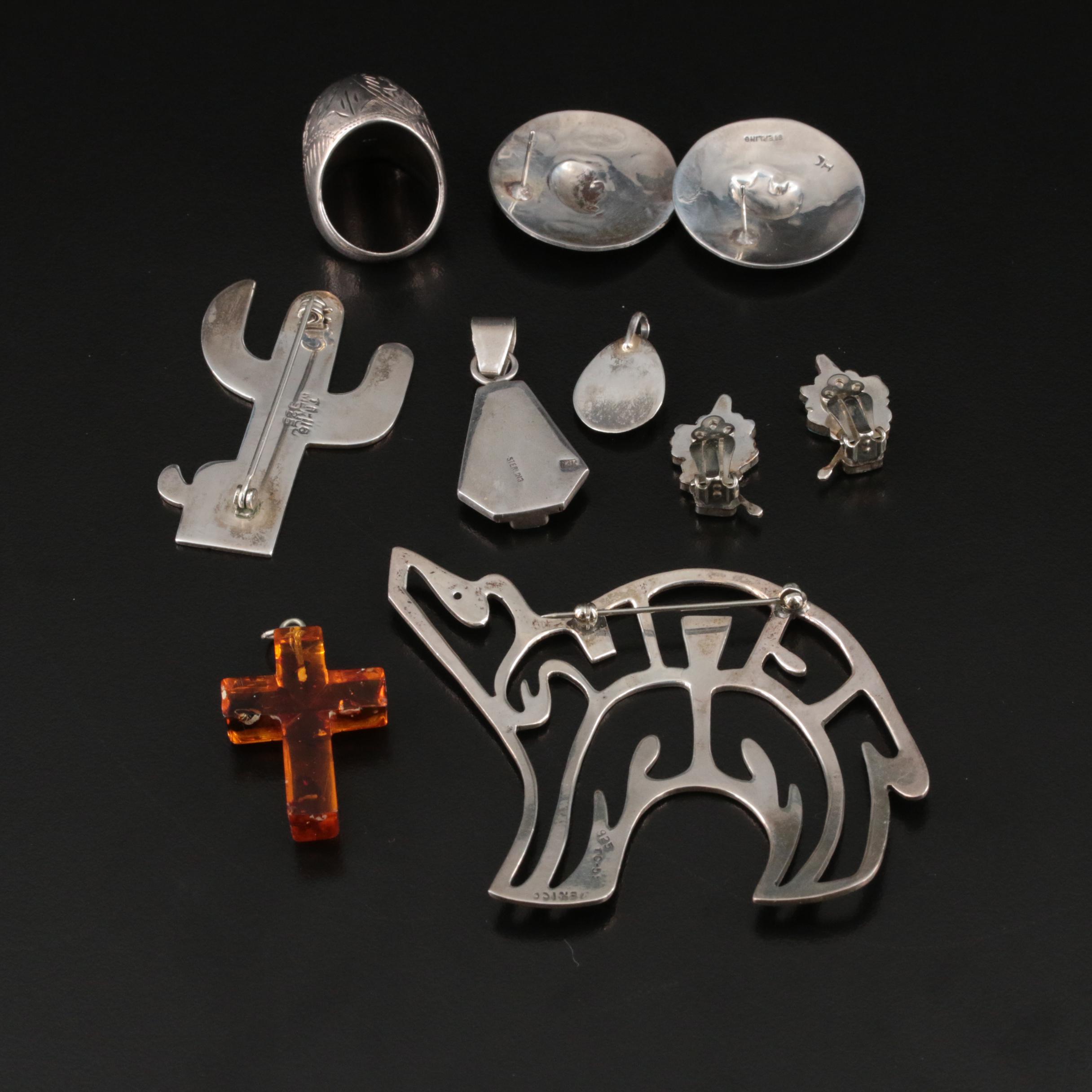 Mexican and Native American Jewelry Including Sterling, Turquoise and Amber