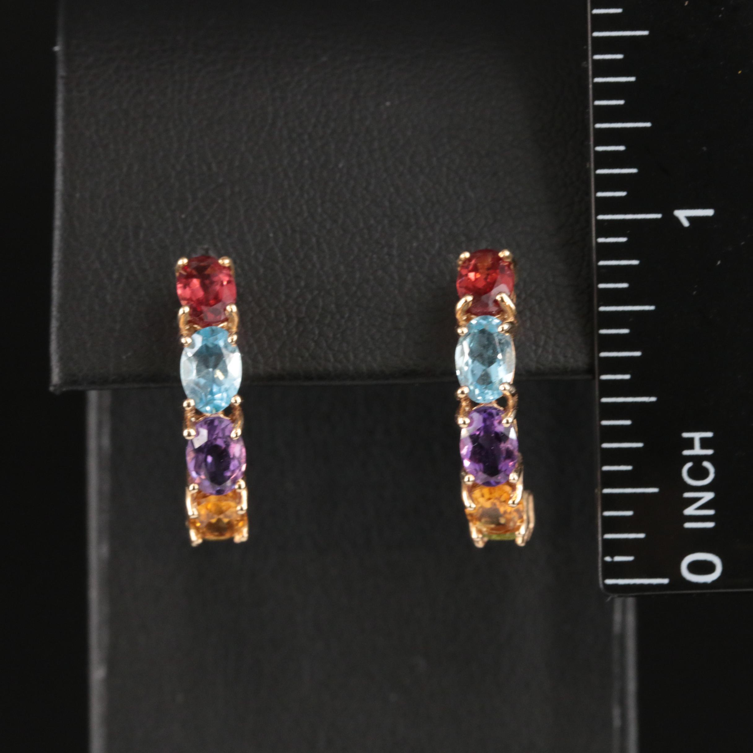 14K Peridot, Sky Blue Topaz and Gemstone Half Hoop Earrings