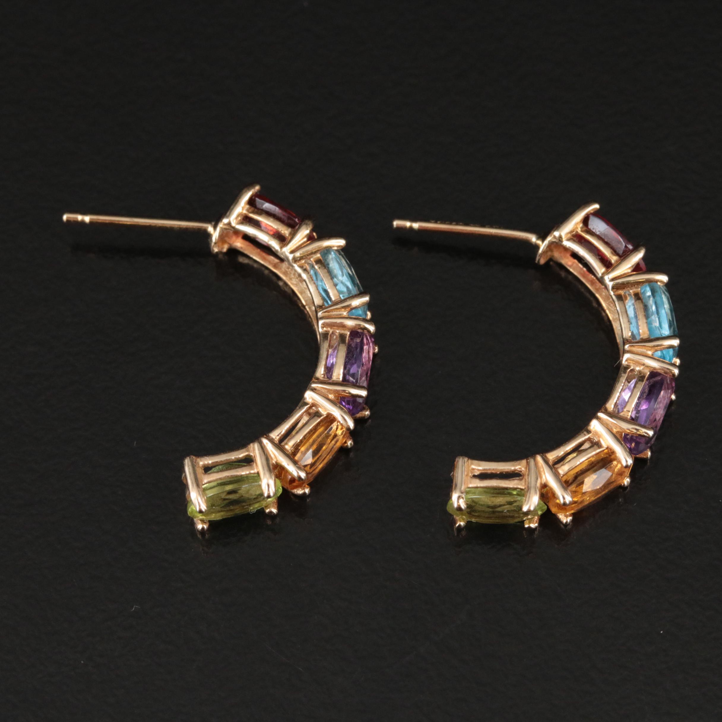 14K Peridot, Sky Blue Topaz and Gemstone Half Hoop Earrings