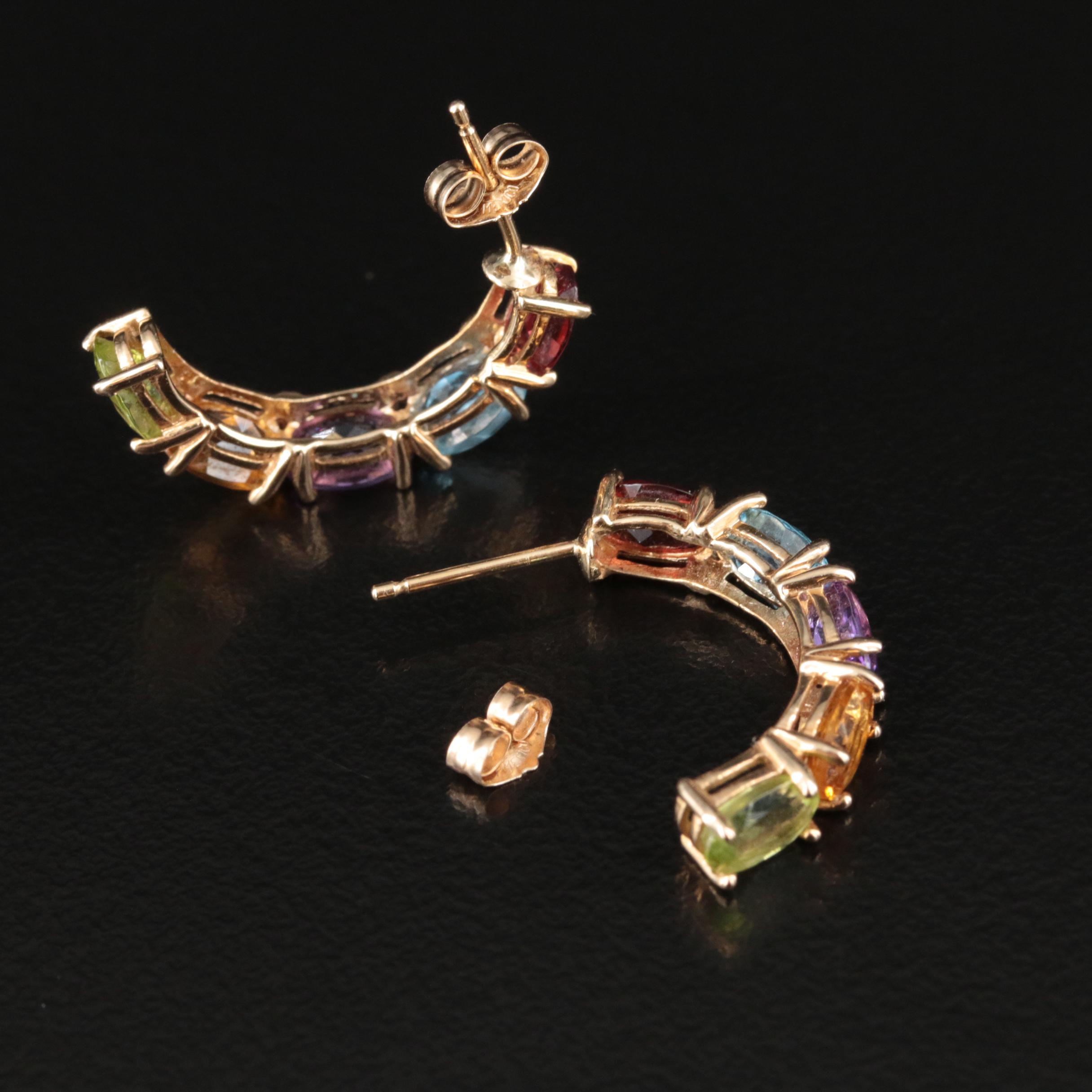 14K Peridot, Sky Blue Topaz and Gemstone Half Hoop Earrings