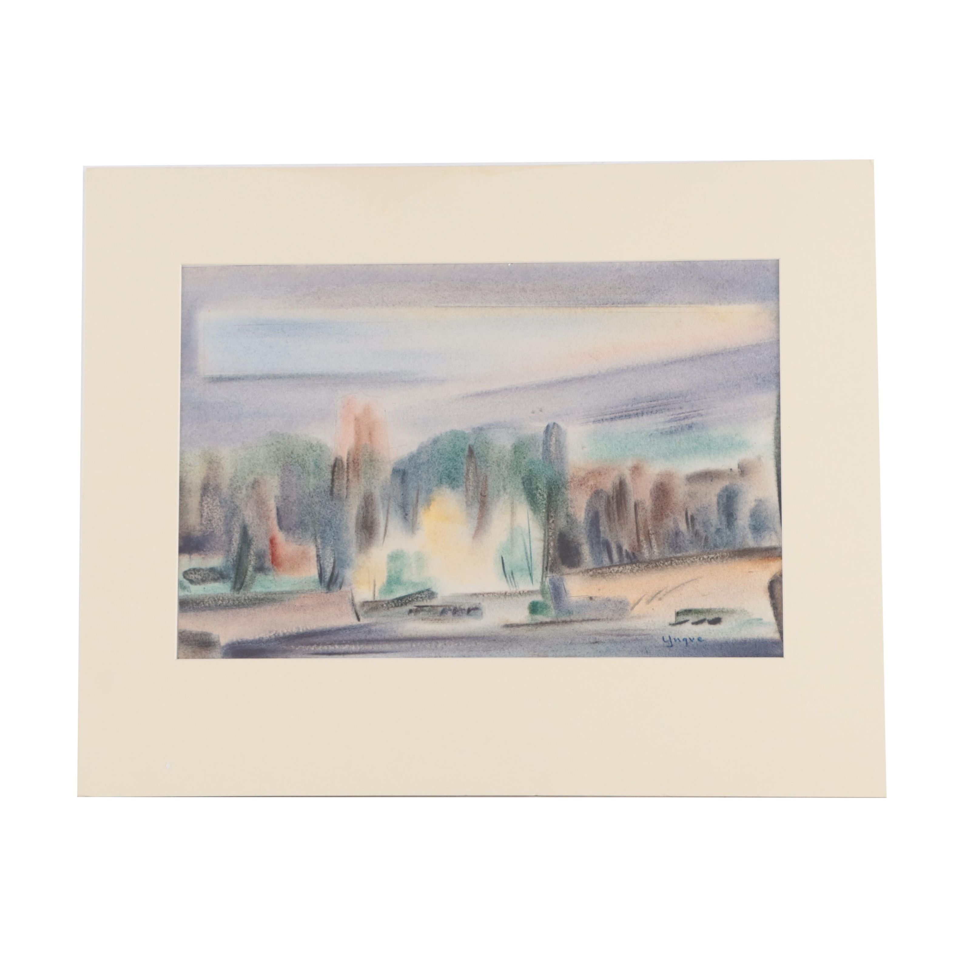 Yngve H. Olsen Landscape Watercolor Painting