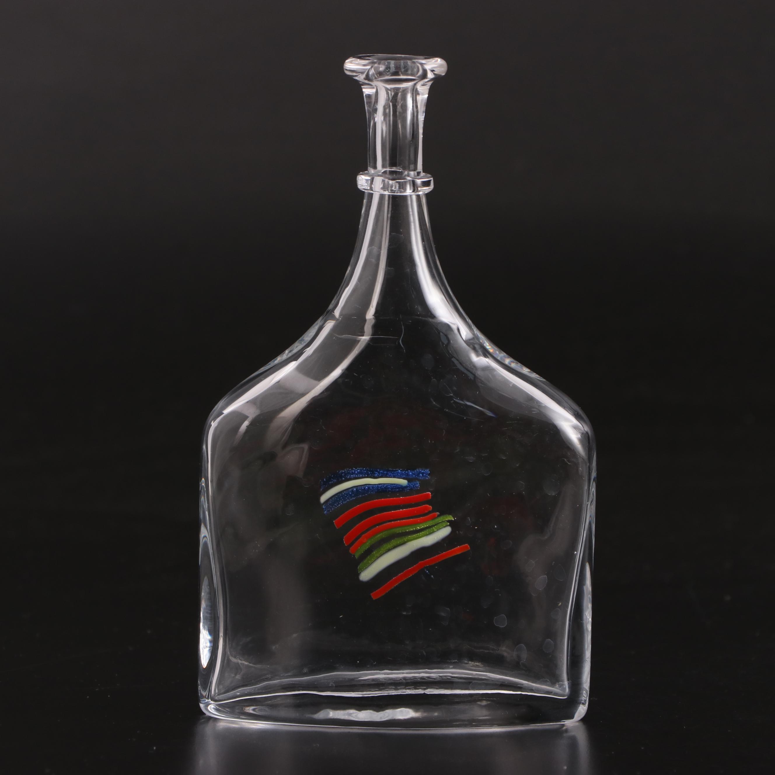 Bieder Cut Crystal Candleholders with Signed Kosta Boda Glass Bottle