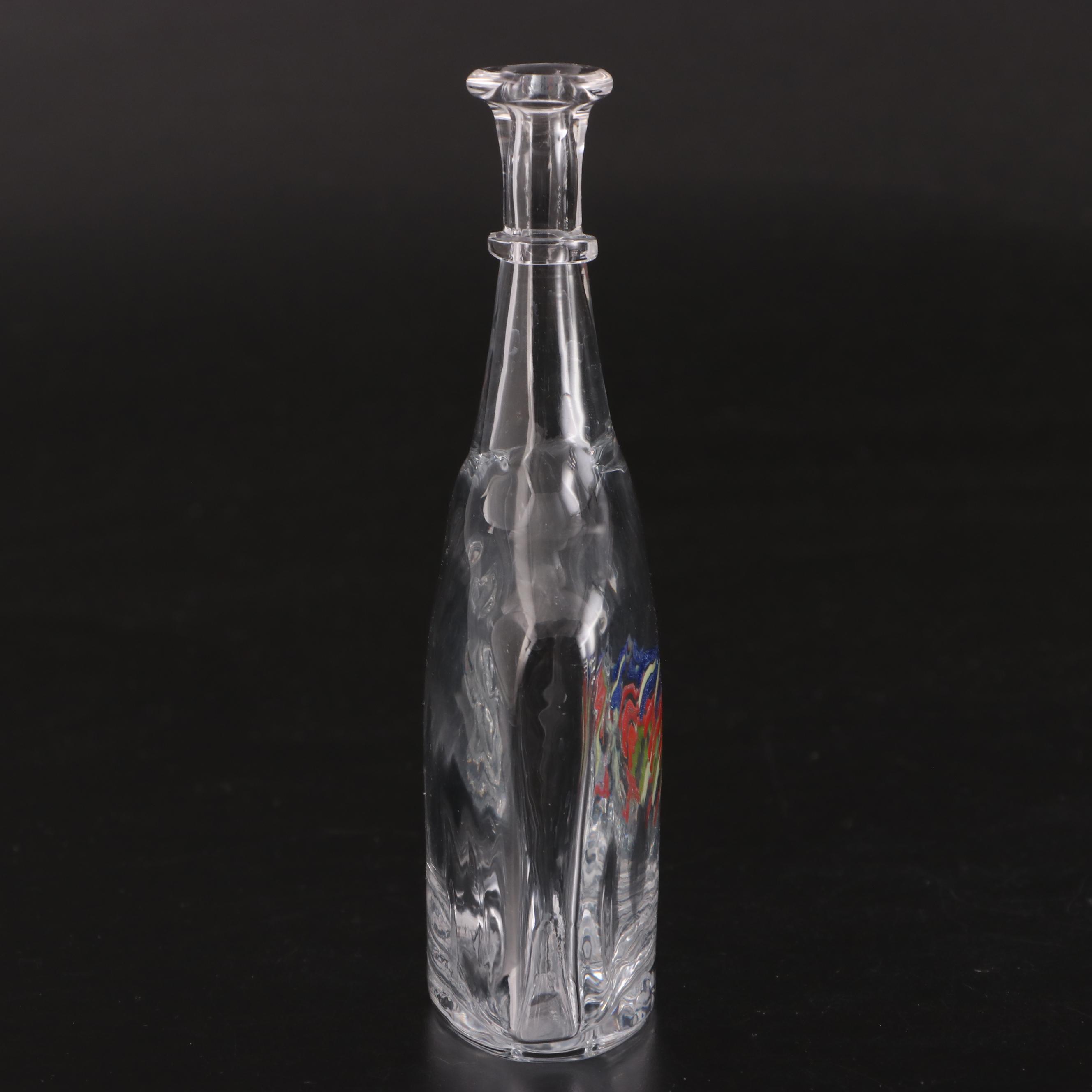 Bieder Cut Crystal Candleholders with Signed Kosta Boda Glass Bottle