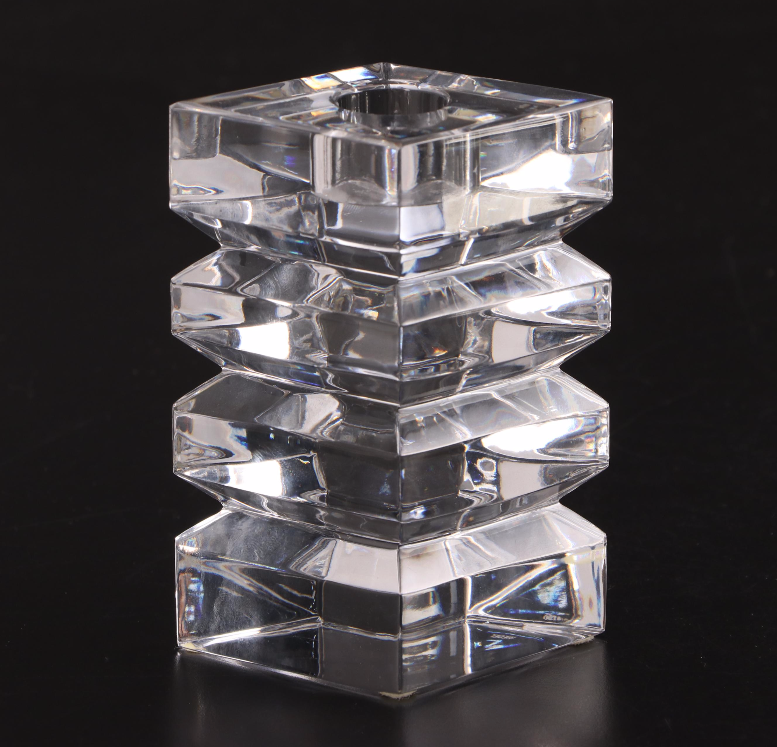 Bieder Cut Crystal Candleholders with Signed Kosta Boda Glass Bottle