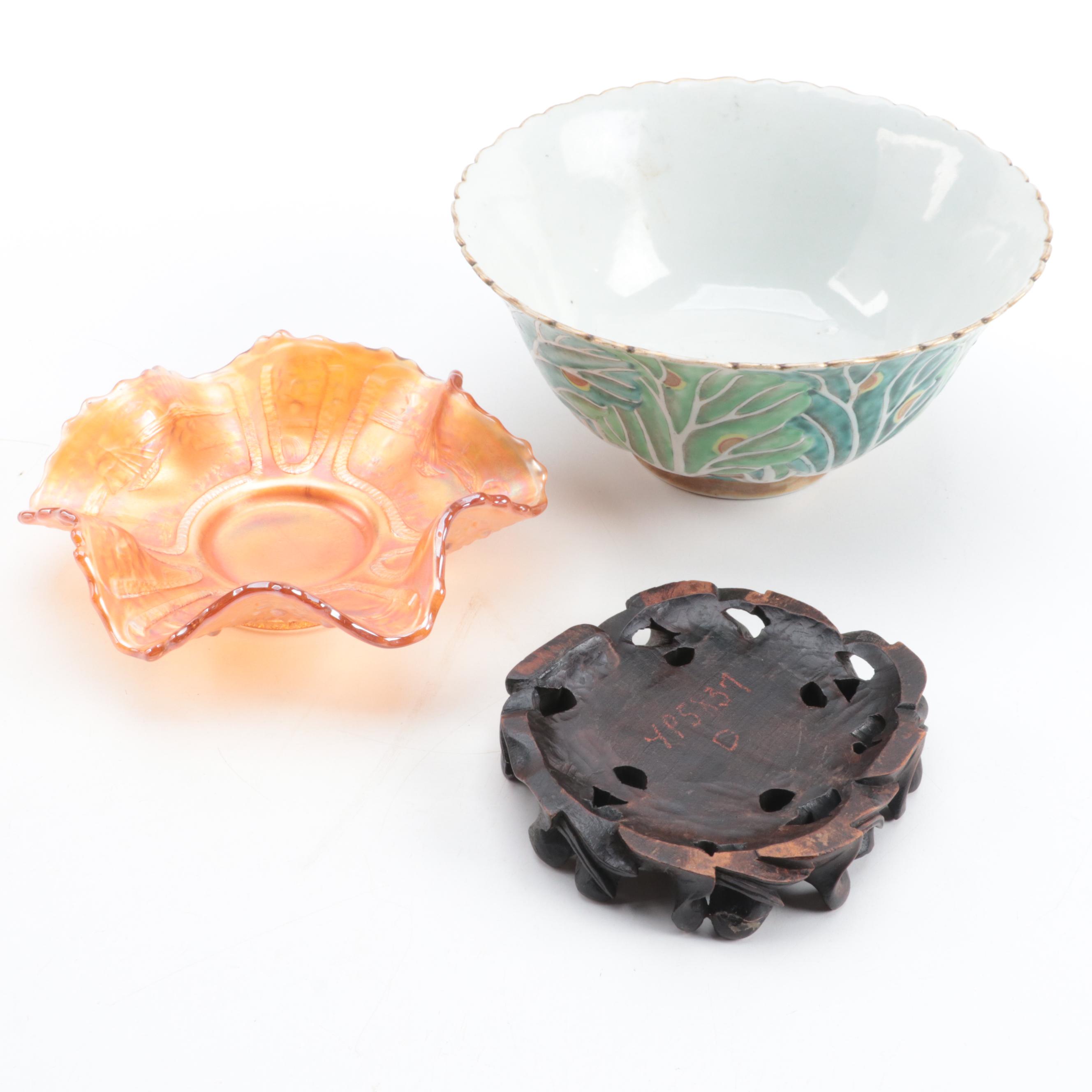 Chinese Porcelain Cabbage Bowl with French Porcelain and Carnival Glass Décor