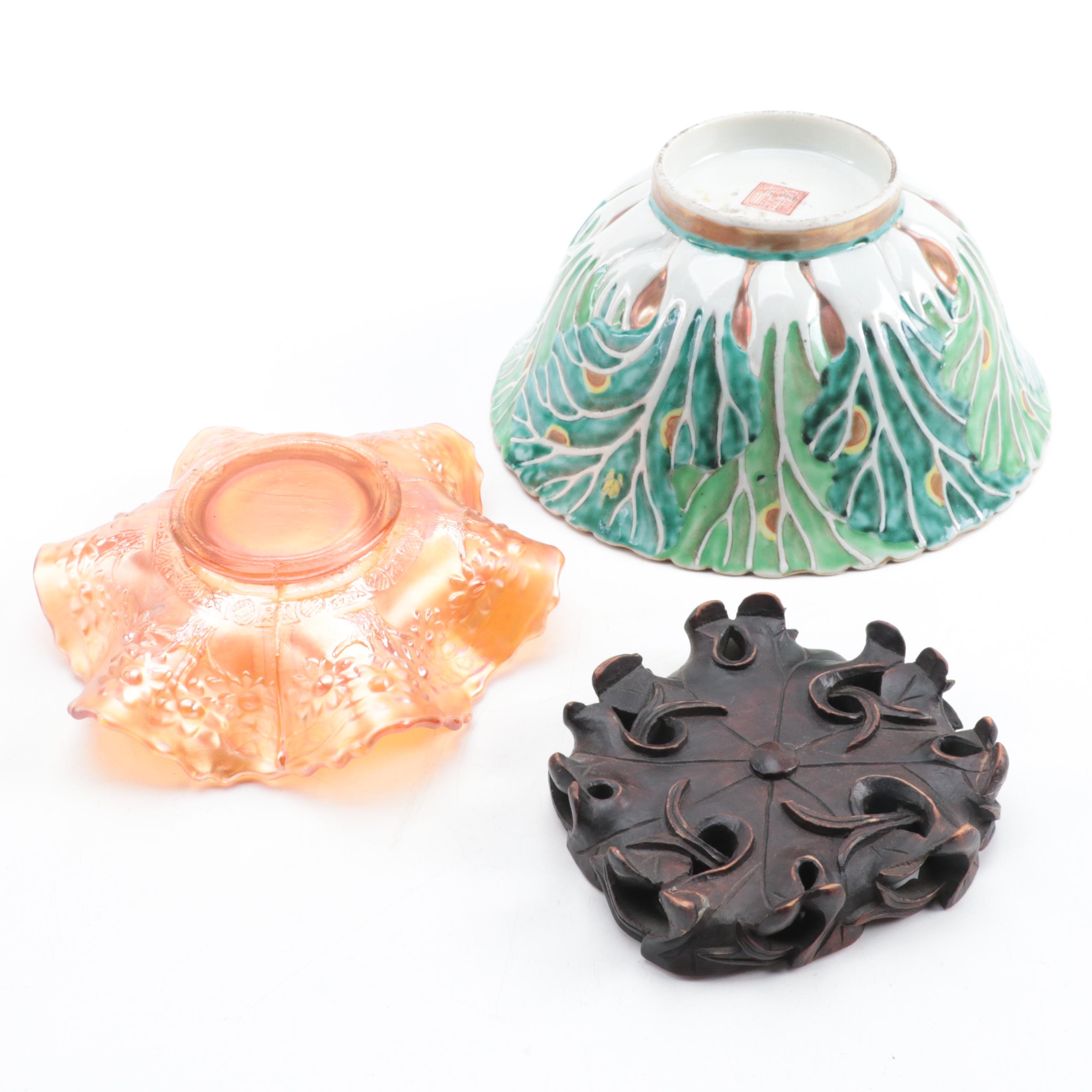 Chinese Porcelain Cabbage Bowl with French Porcelain and Carnival Glass Décor