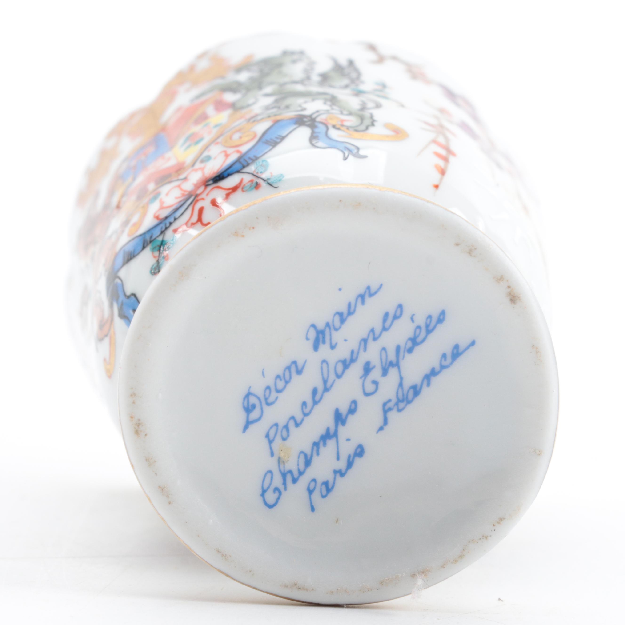 Chinese Porcelain Cabbage Bowl with French Porcelain and Carnival Glass Décor