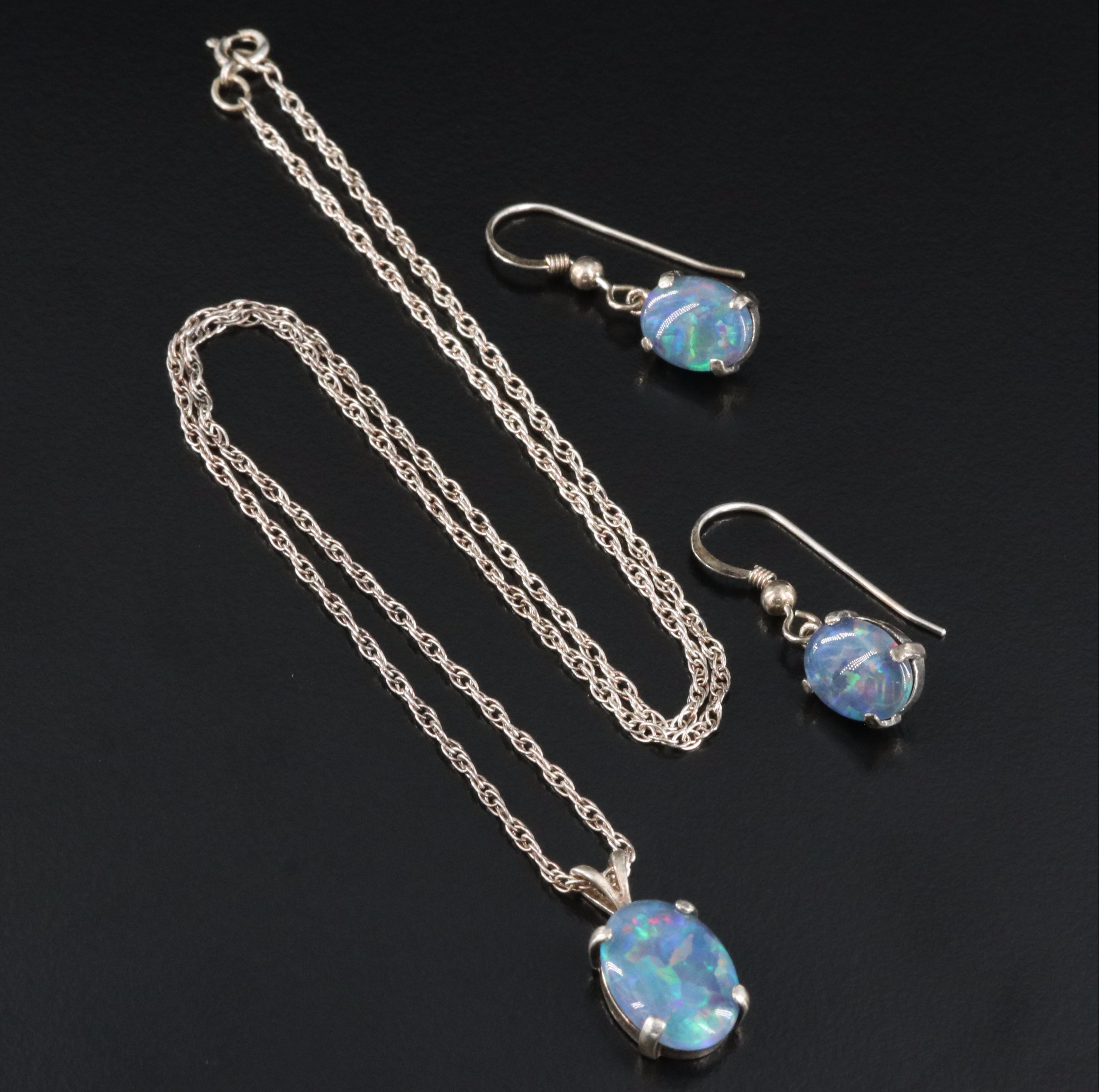 Sterling Opal Triplet Necklace and Earring Set