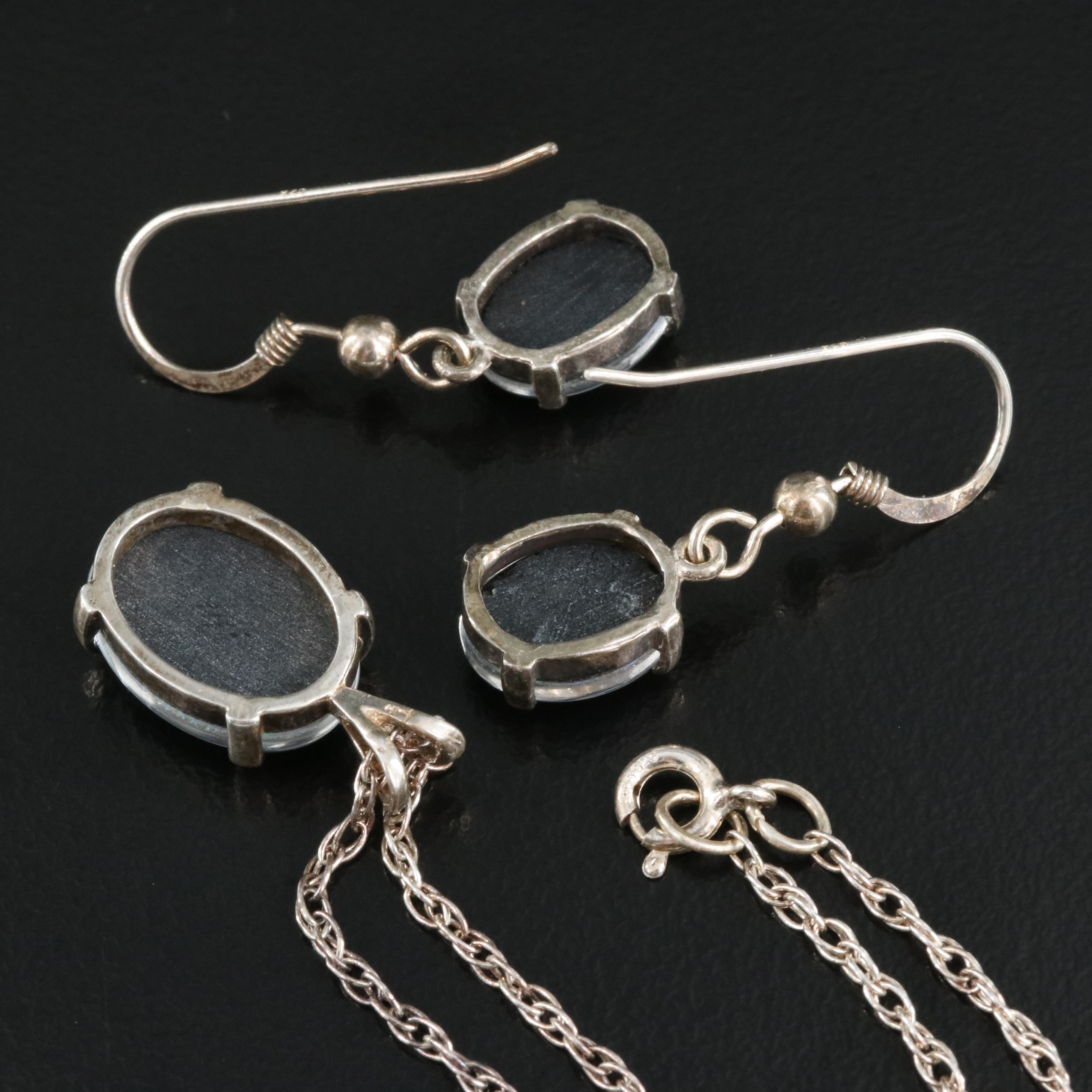 Sterling Opal Triplet Necklace and Earring Set