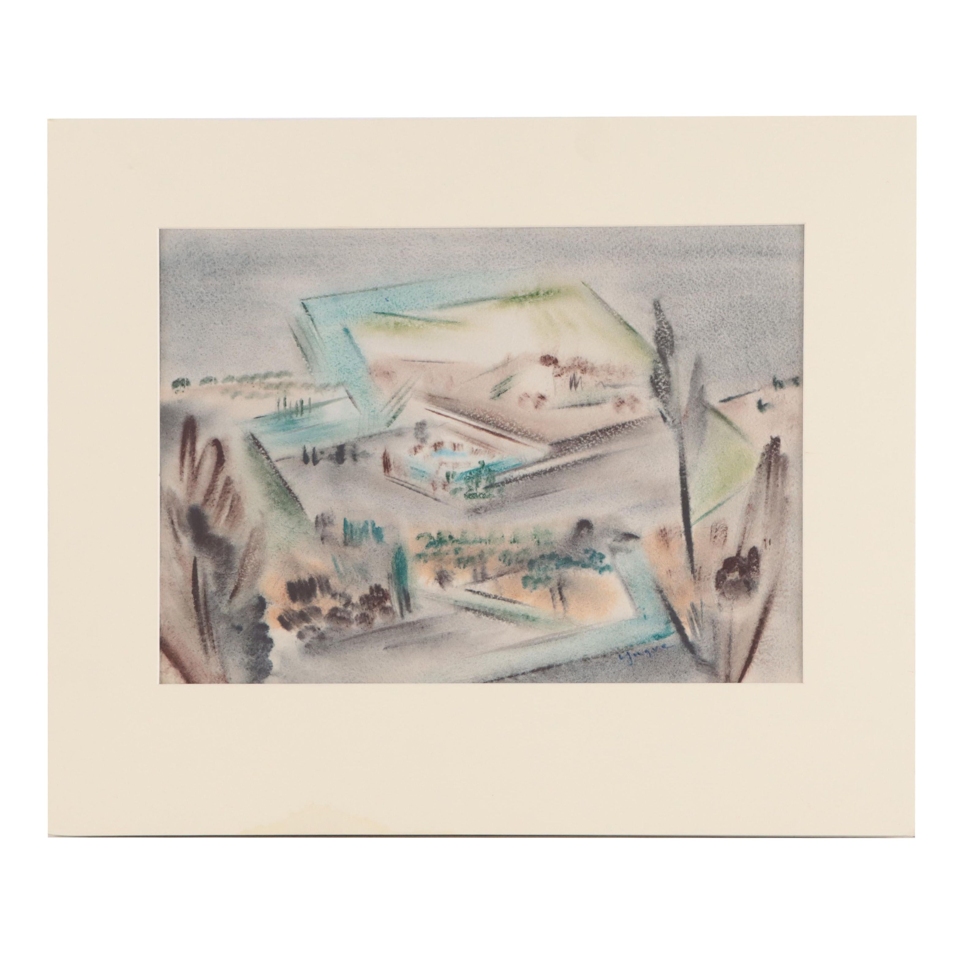 Yngve H. Olsen Landscape Watercolor Painting