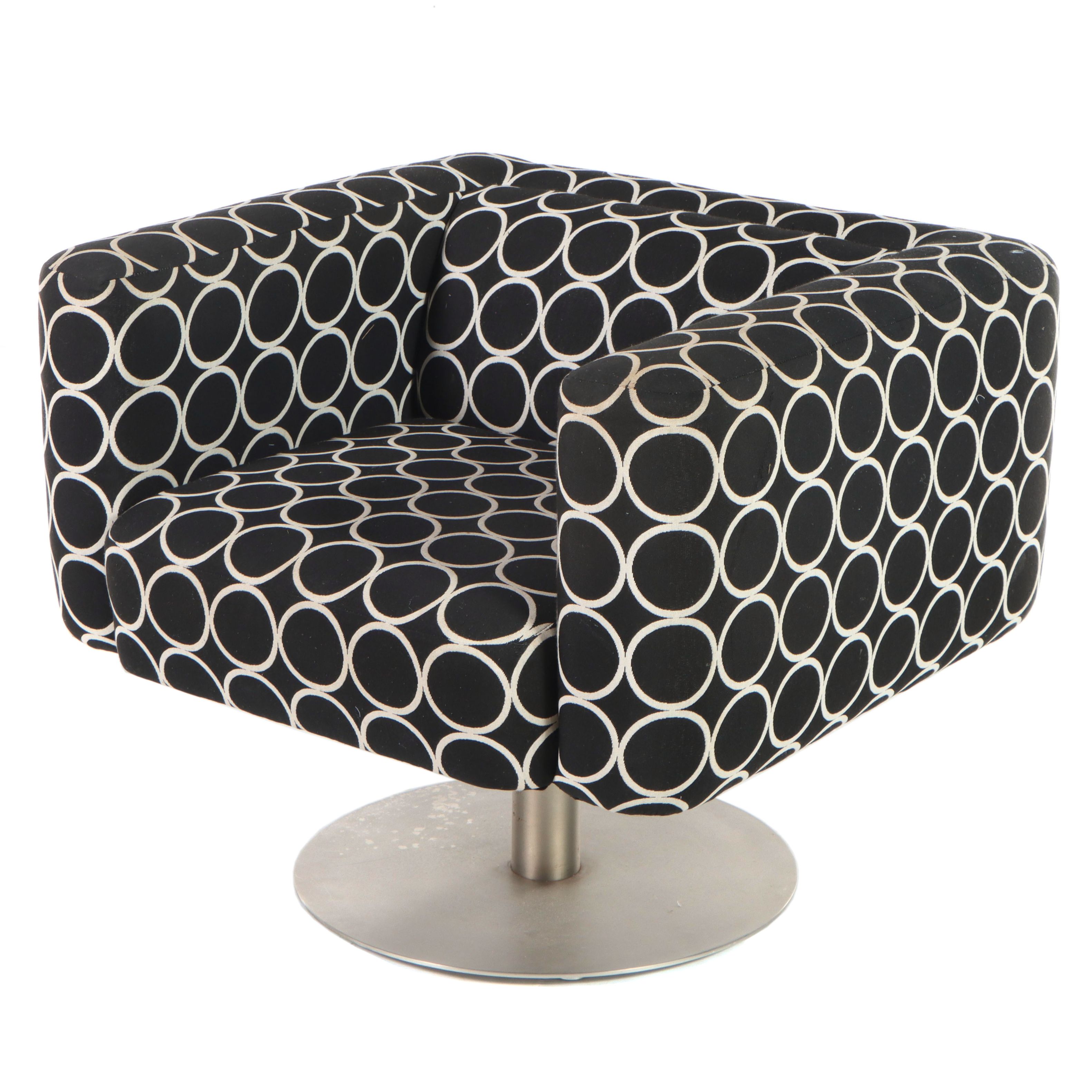 **Carter Modernist Steel Pedestal Base Swivel Lounge Chair, 1980s