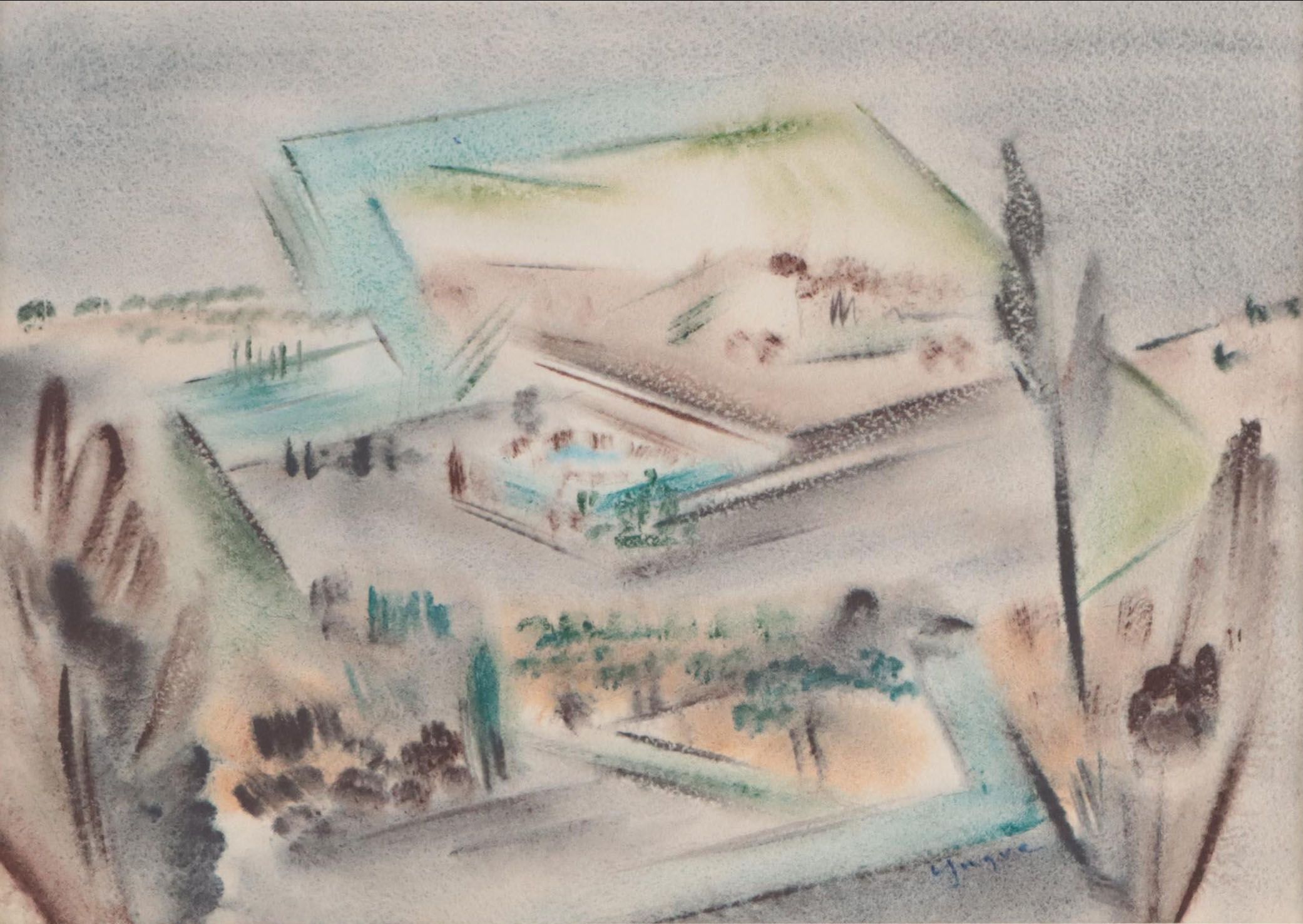 Yngve H. Olsen Landscape Watercolor Painting