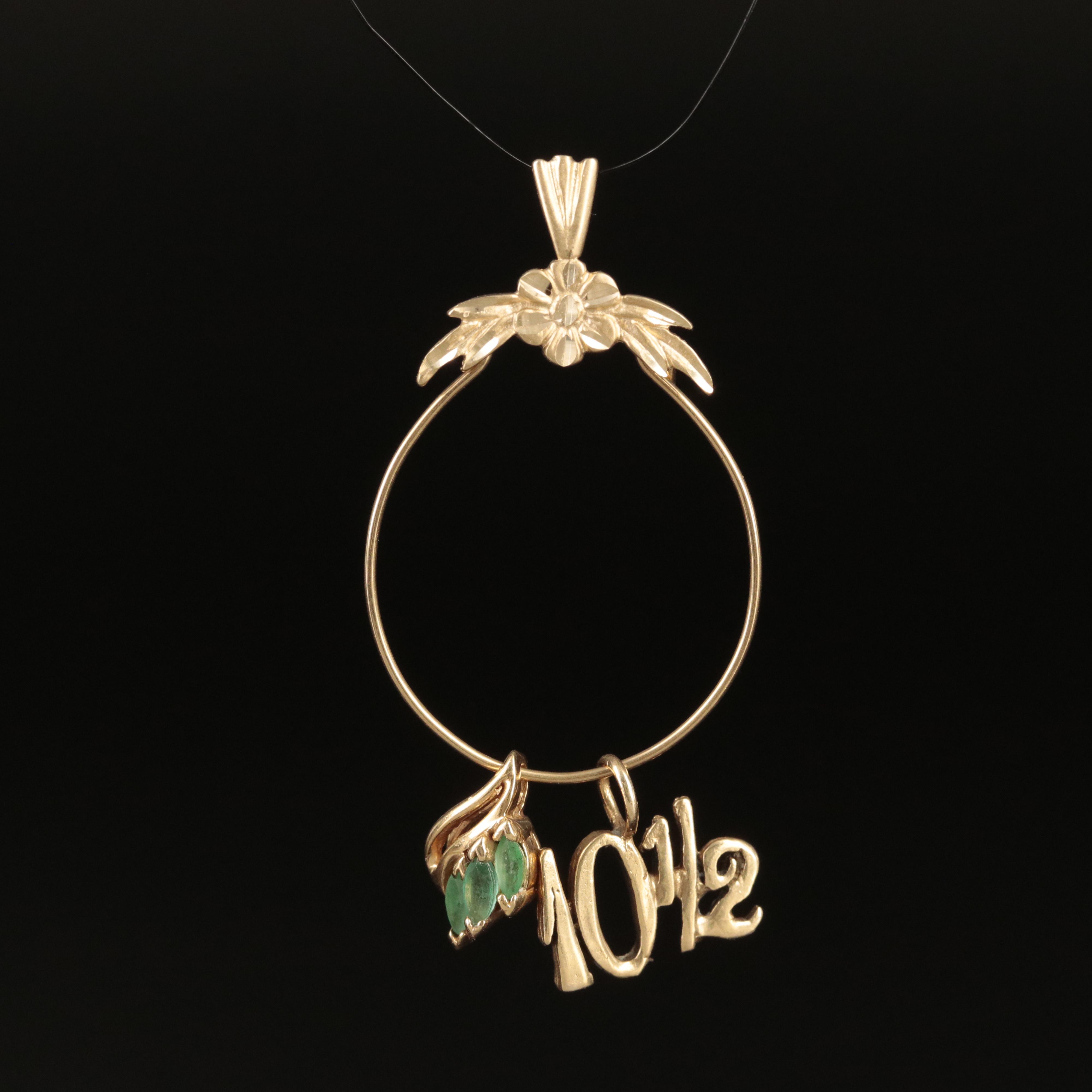 14K Charm Holder Pendant with Emerald and "10 1/2" Charms