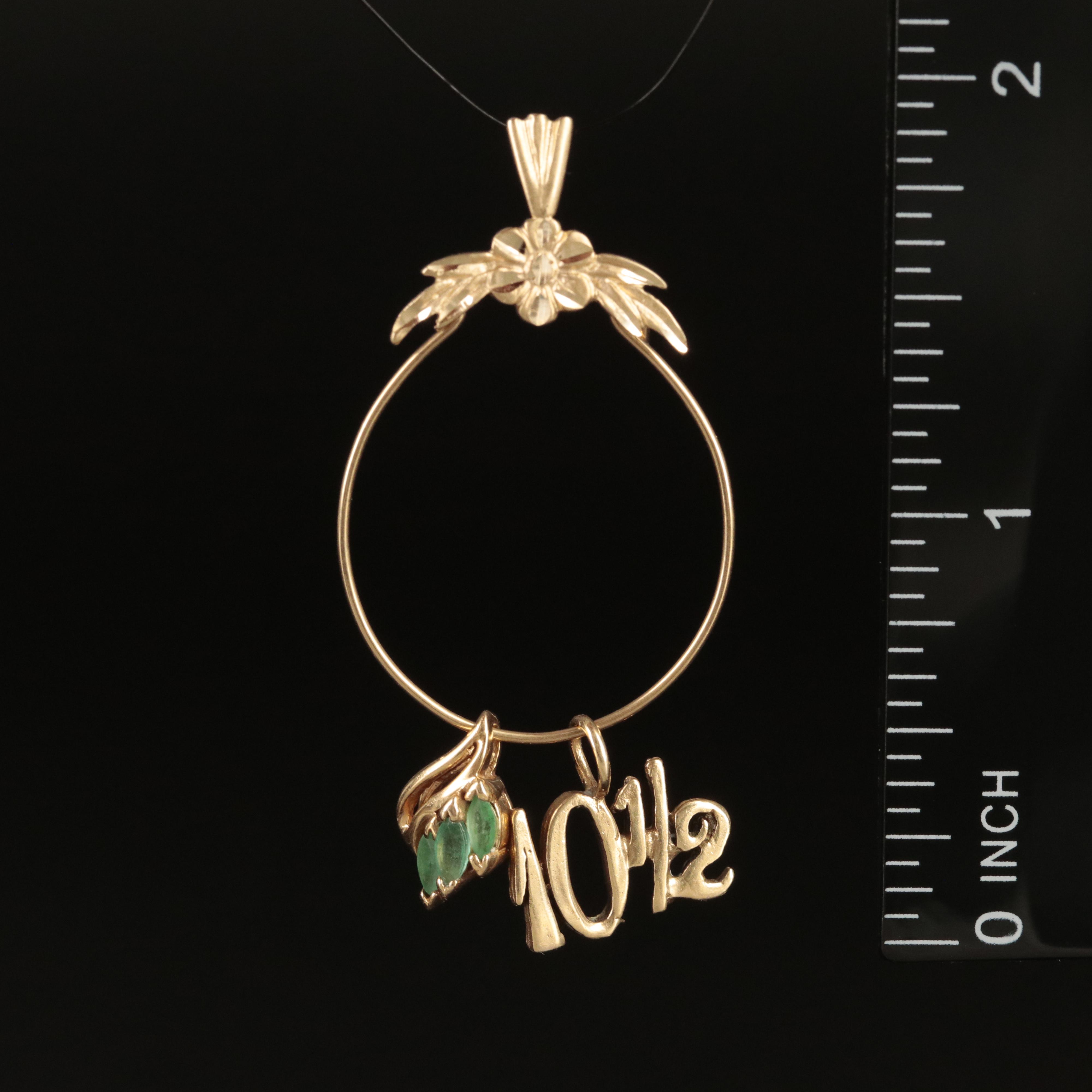 14K Charm Holder Pendant with Emerald and "10 1/2" Charms