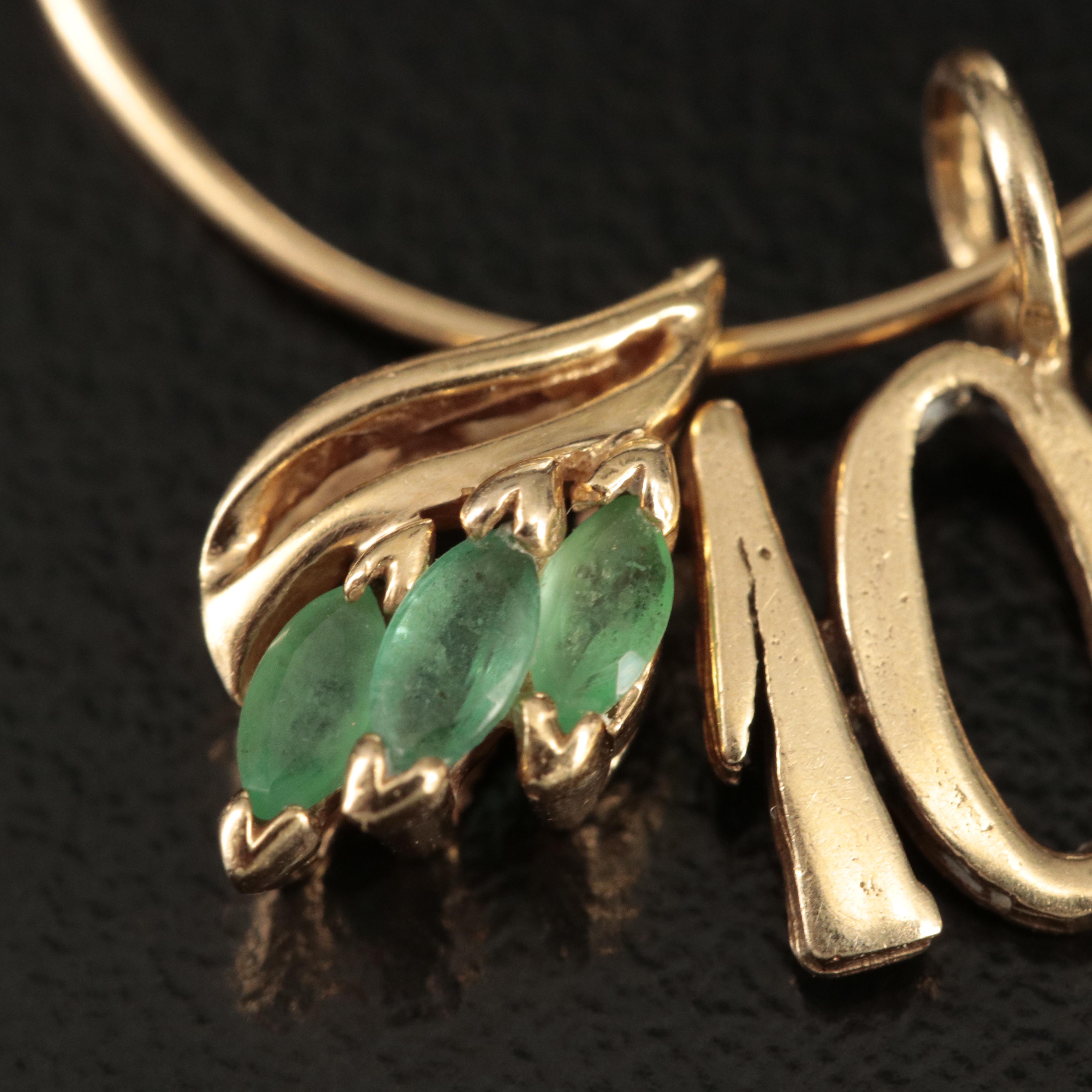 14K Charm Holder Pendant with Emerald and "10 1/2" Charms
