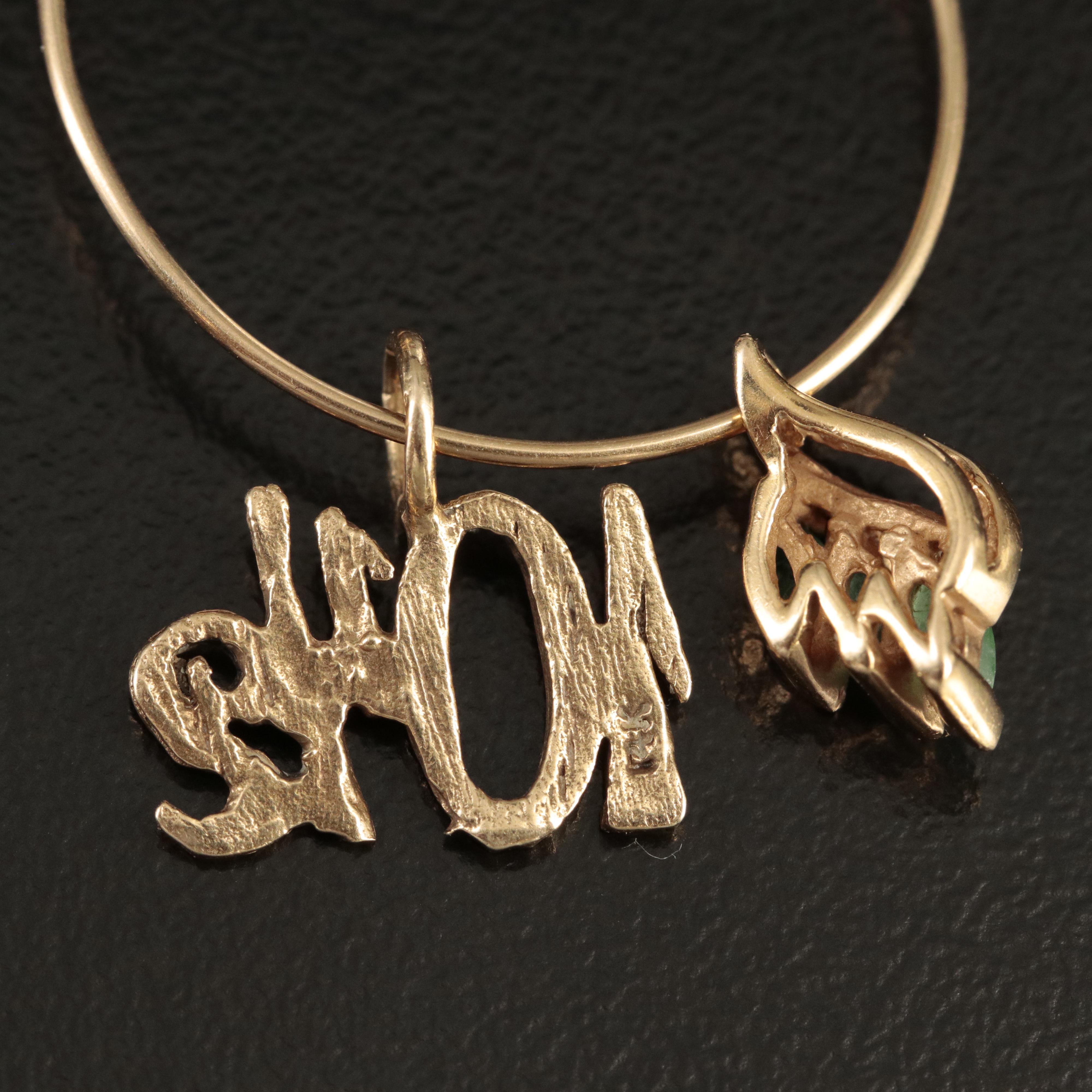 14K Charm Holder Pendant with Emerald and "10 1/2" Charms