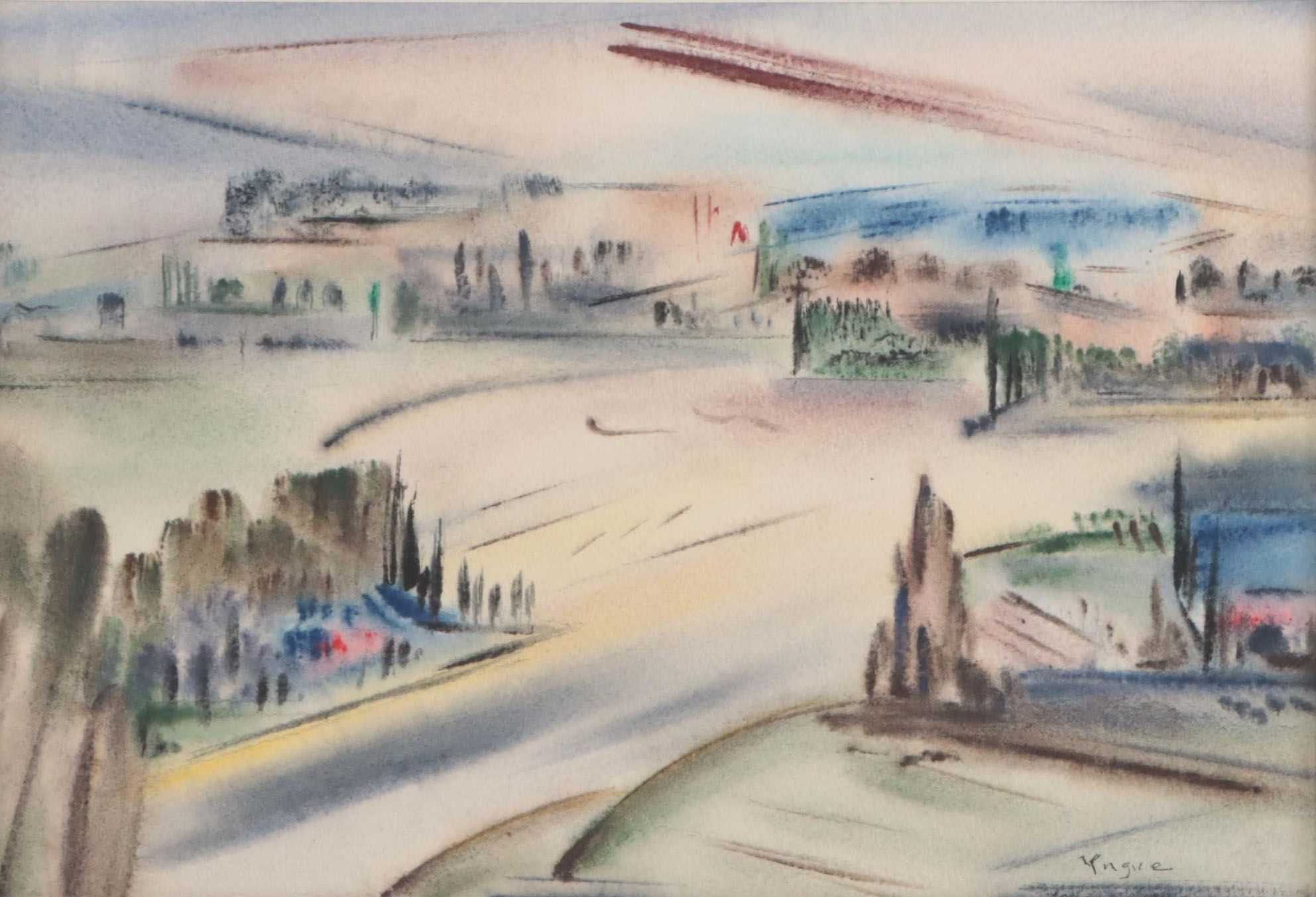 Yngve H. Olsen Cityscape Watercolor Painting