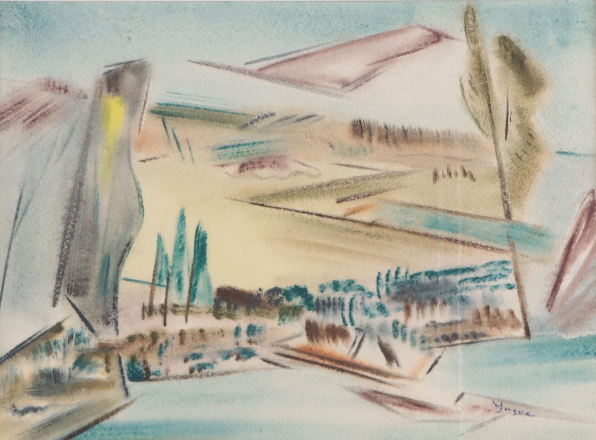 Yngve H. Olsen Landscape Watercolor Painting