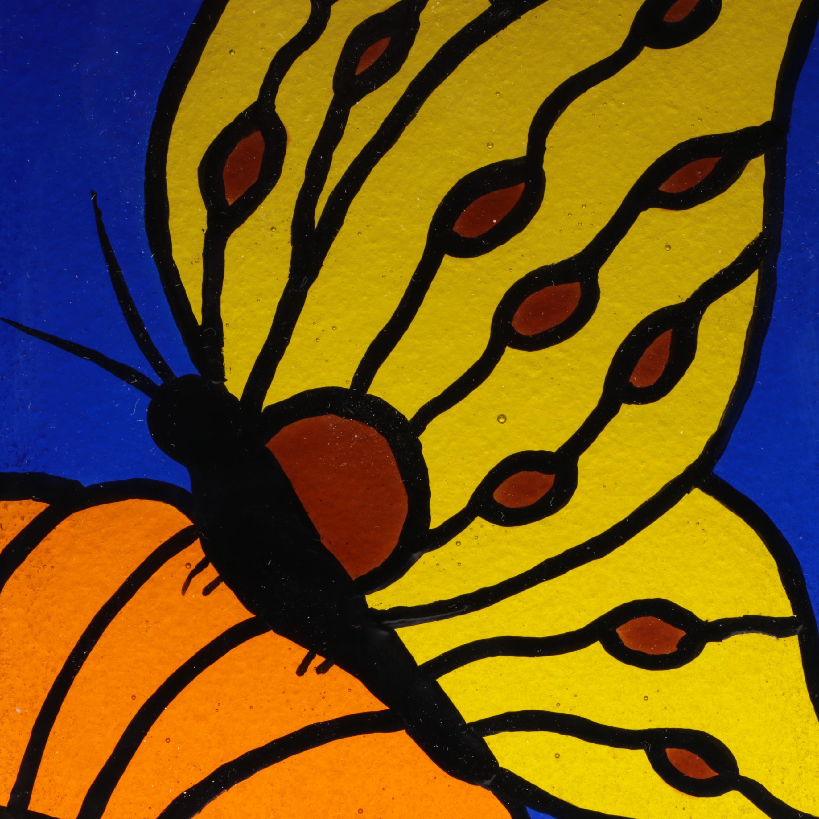 Chatham Glass Co. Amber Glass Vase With Stained Glass Suncatchers