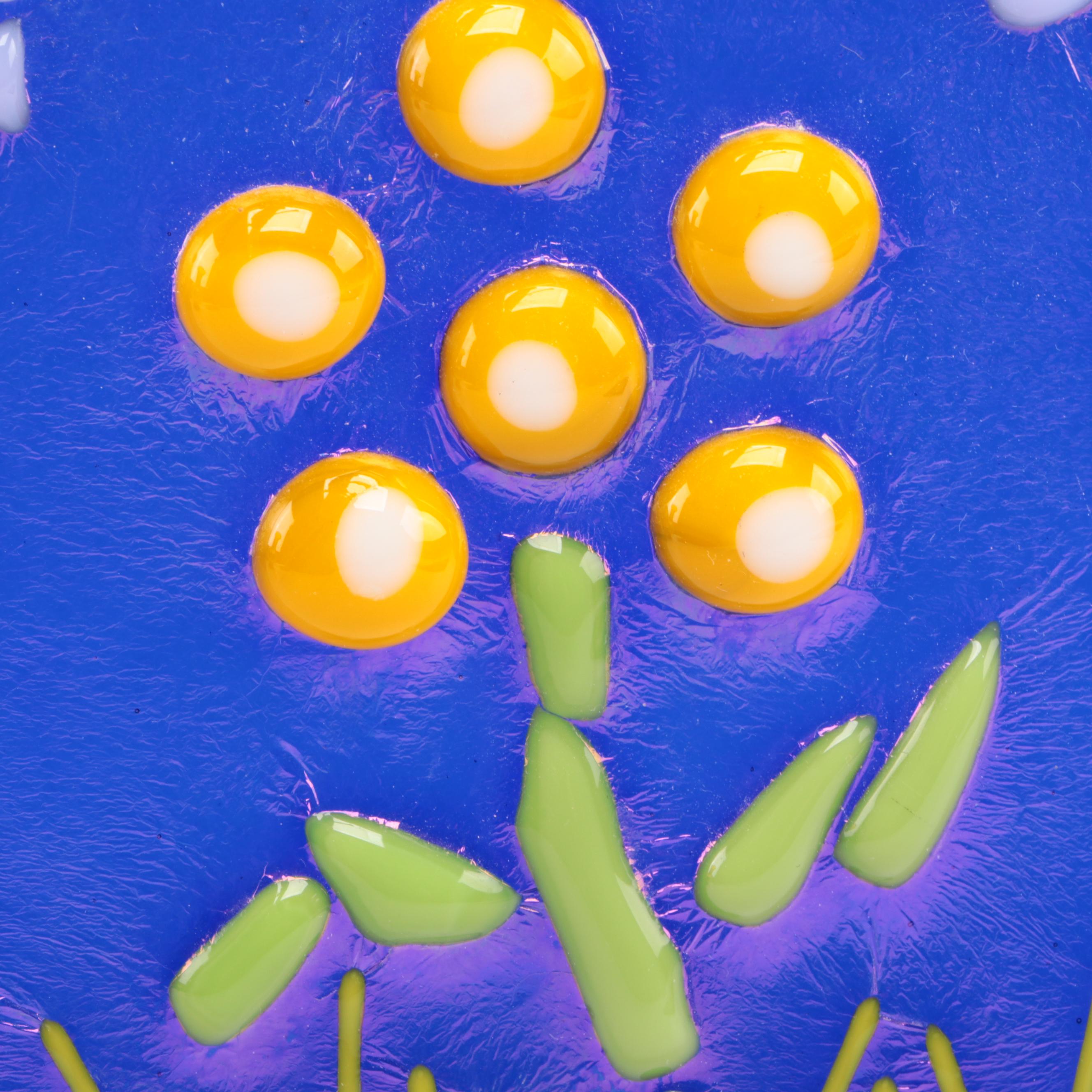 Chatham Glass Co. Amber Glass Vase With Stained Glass Suncatchers