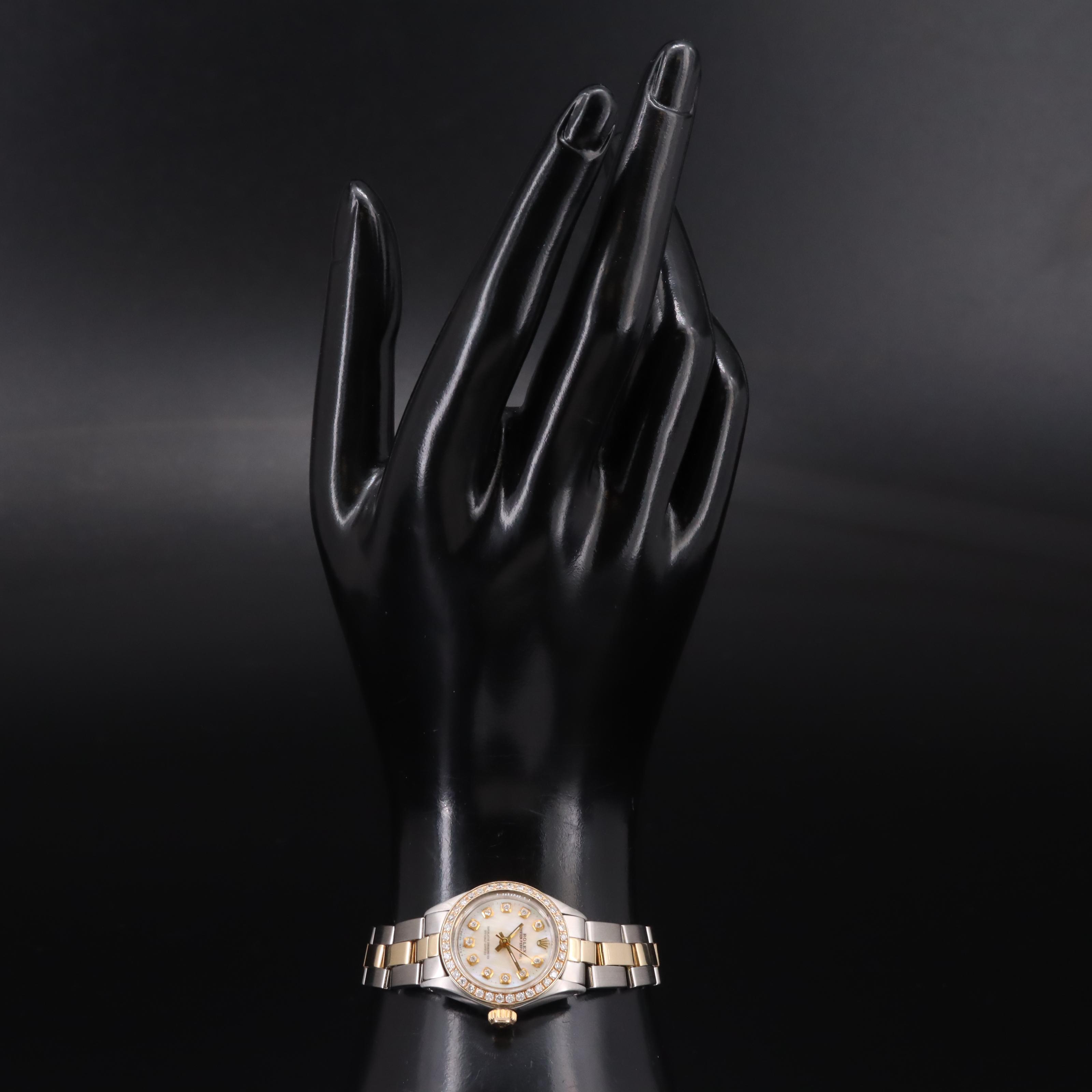 1987 Rolex Oyster Perpetual Mother-of-Pearl and Diamond Bezel Watch