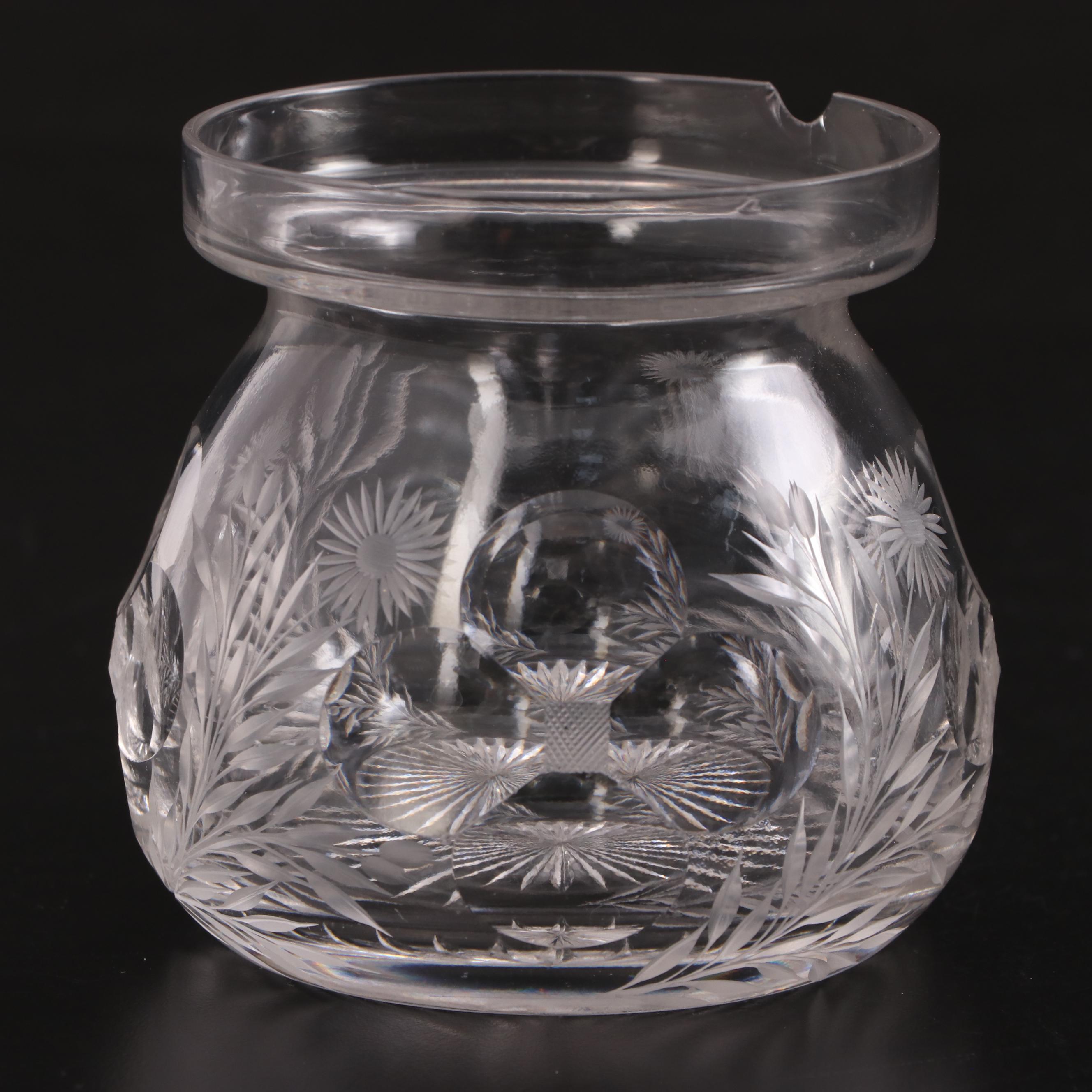 American Brilliant Style Cut Glass Bowl and Jar with Etched Glass Serving Bowl