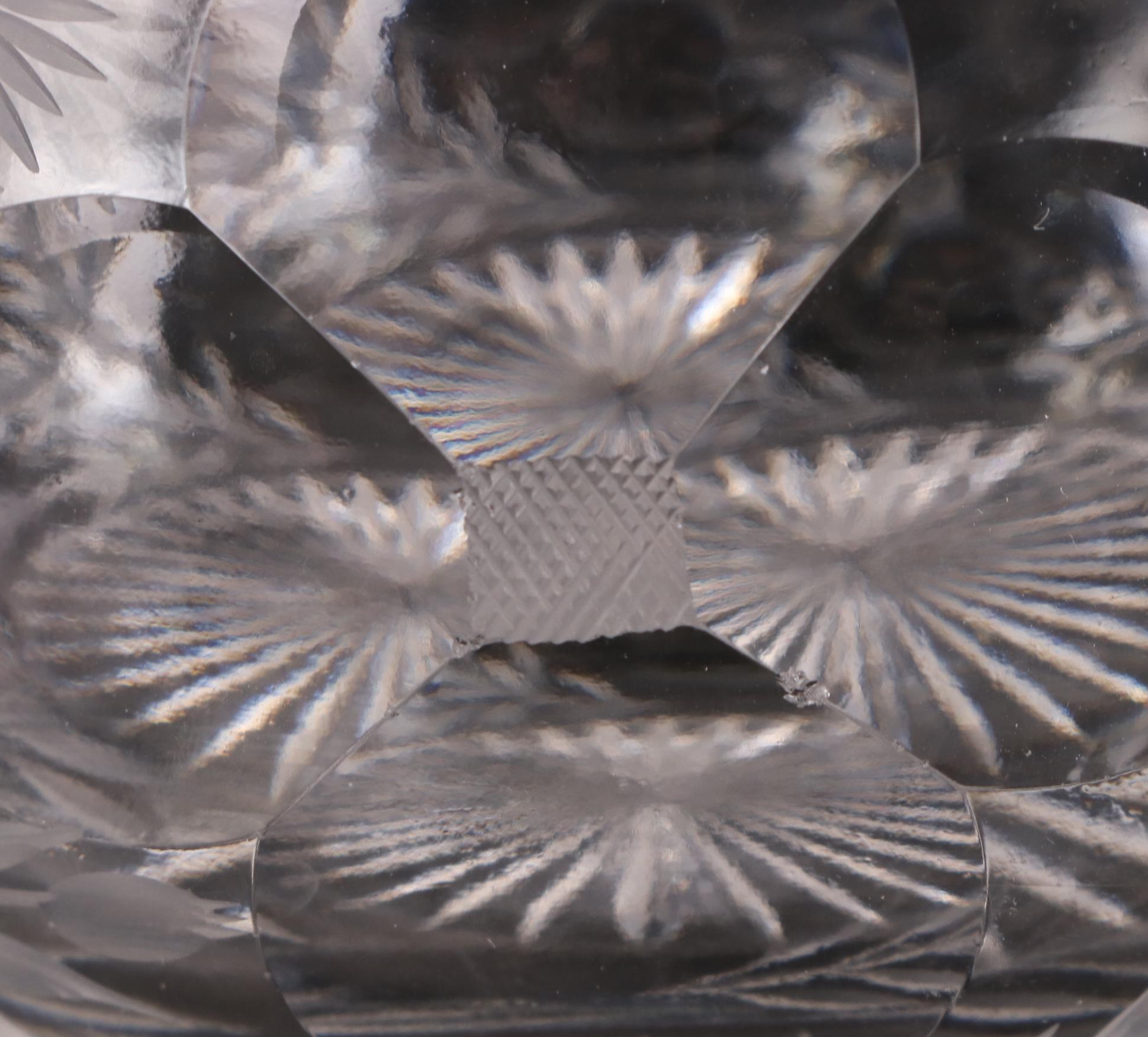 American Brilliant Style Cut Glass Bowl and Jar with Etched Glass Serving Bowl