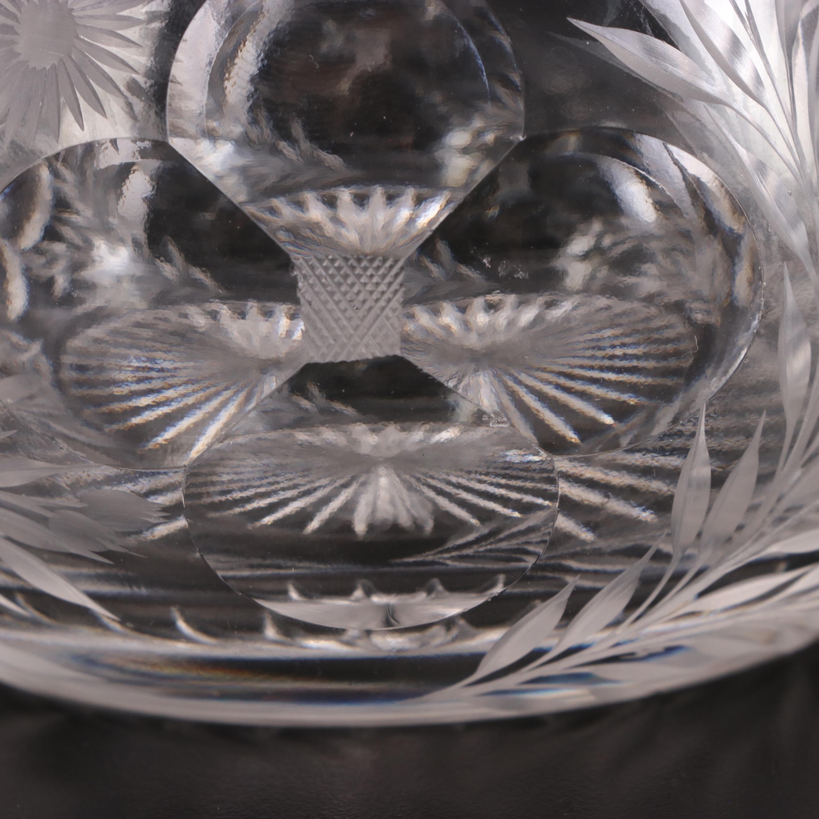 American Brilliant Style Cut Glass Bowl and Jar with Etched Glass Serving Bowl