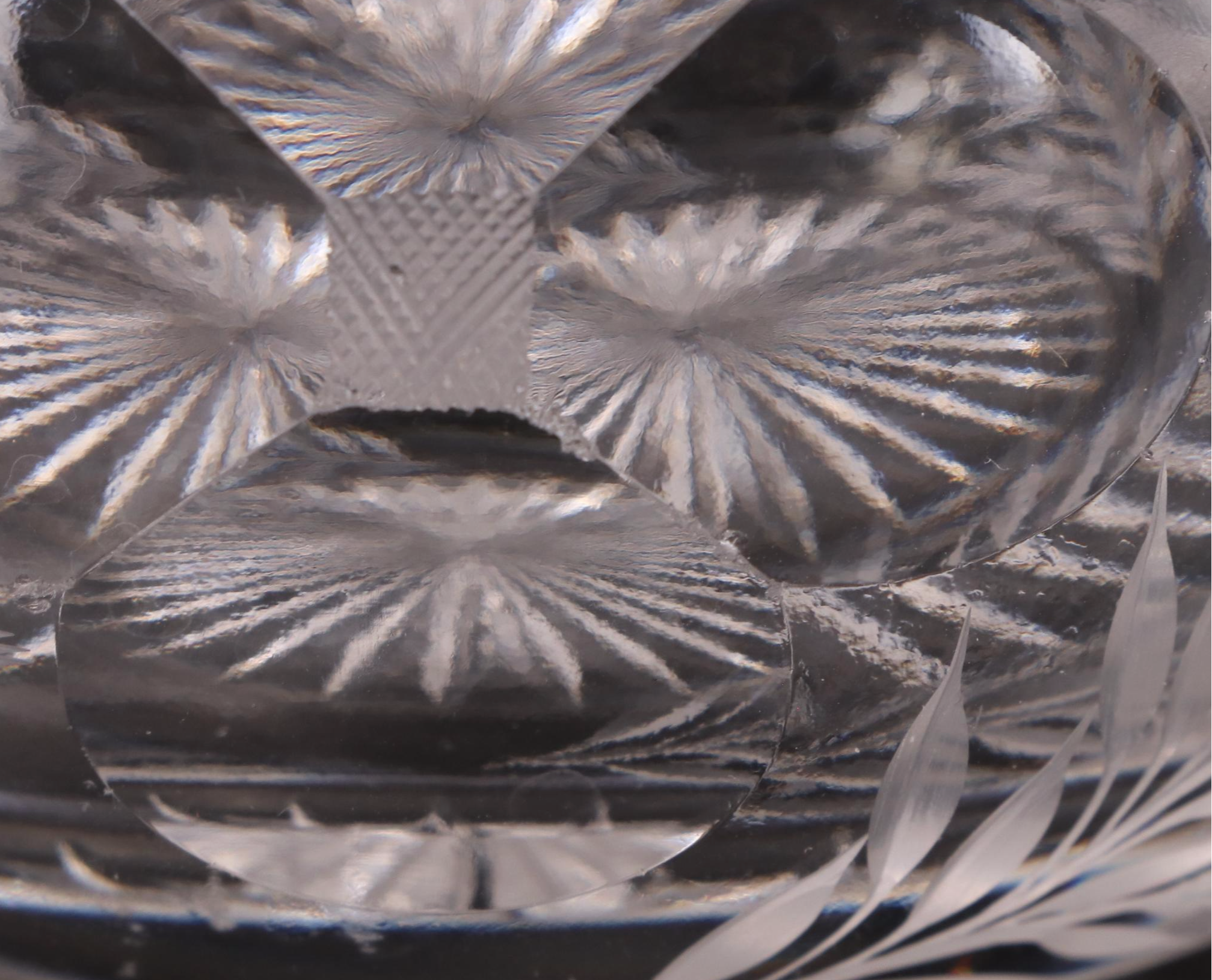 American Brilliant Style Cut Glass Bowl and Jar with Etched Glass Serving Bowl