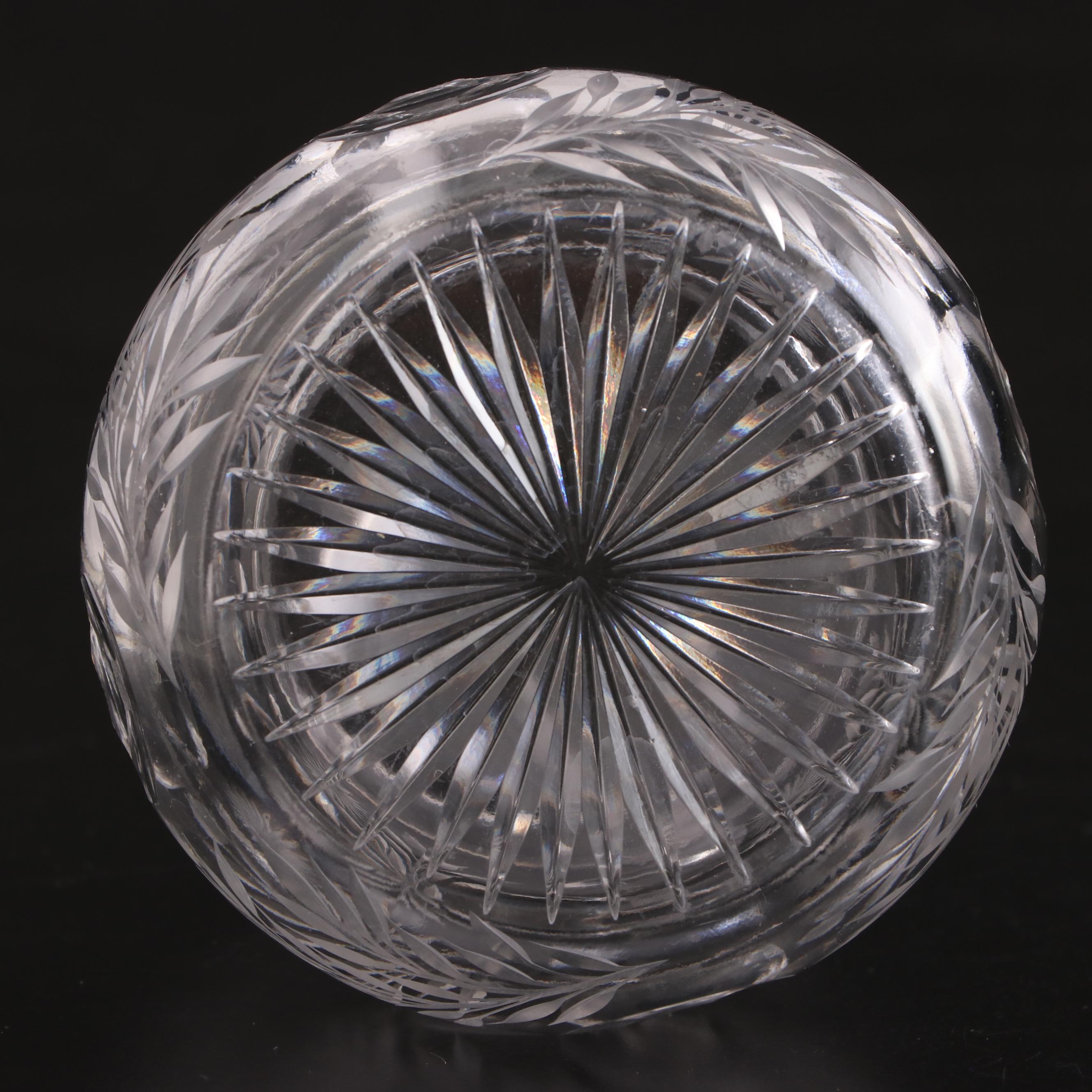 American Brilliant Style Cut Glass Bowl and Jar with Etched Glass Serving Bowl