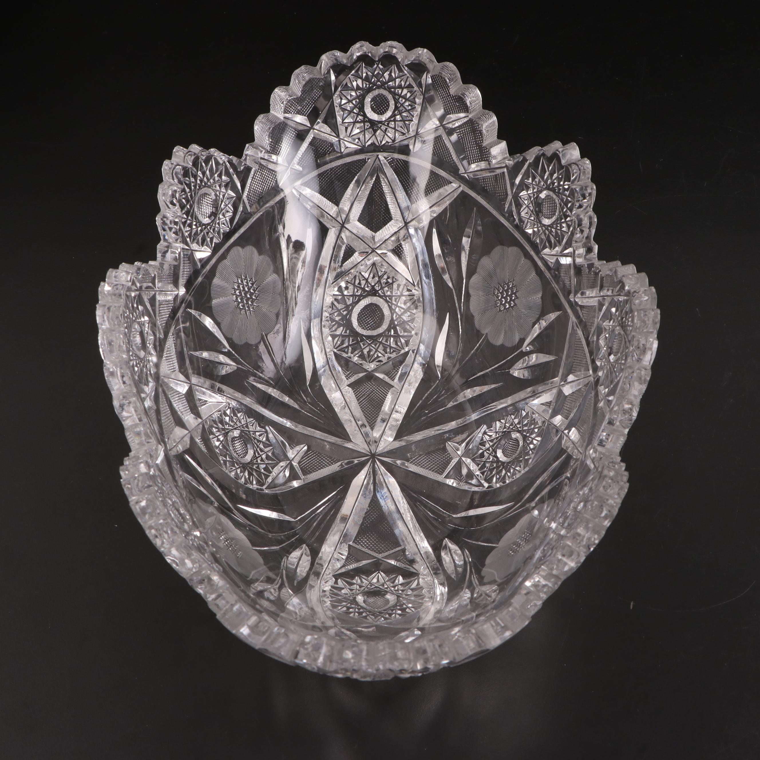 American Brilliant Style Cut Glass Bowl and Jar with Etched Glass Serving Bowl