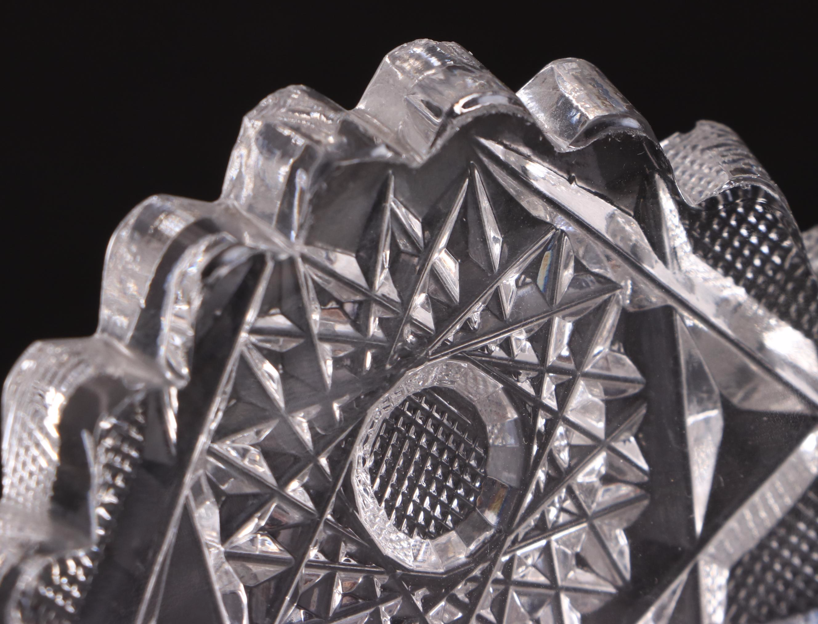 American Brilliant Style Cut Glass Bowl and Jar with Etched Glass Serving Bowl