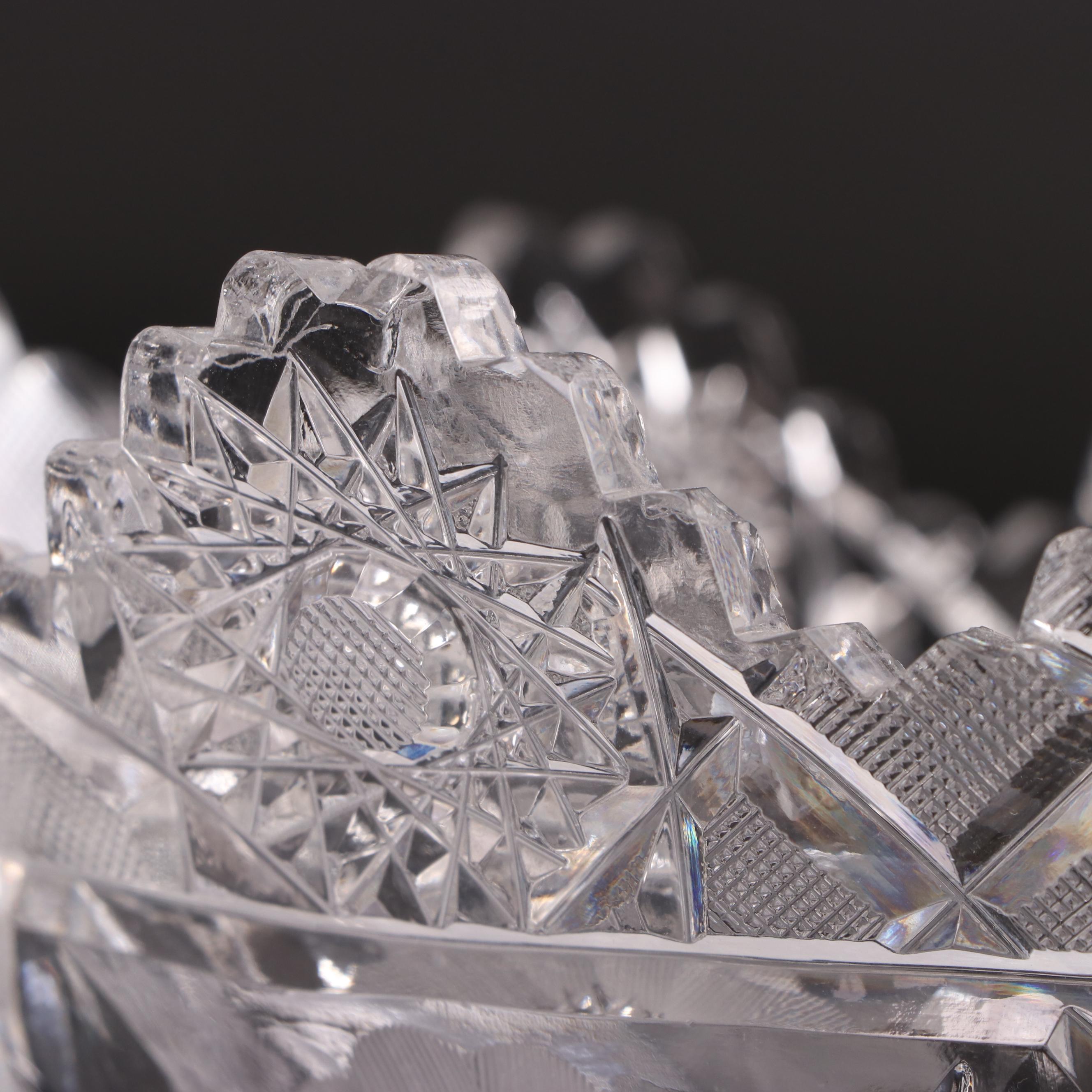 American Brilliant Style Cut Glass Bowl and Jar with Etched Glass Serving Bowl