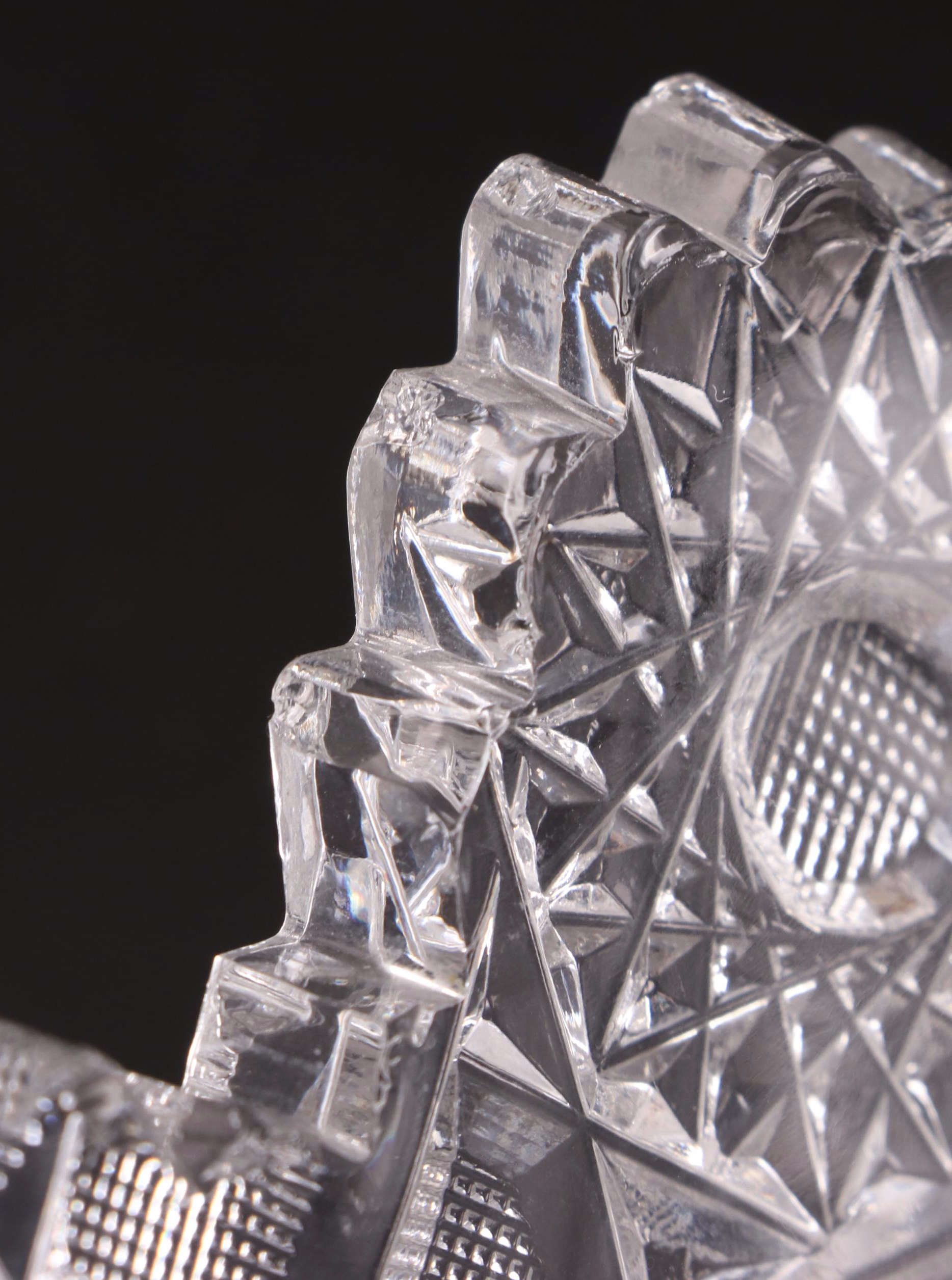 American Brilliant Style Cut Glass Bowl and Jar with Etched Glass Serving Bowl