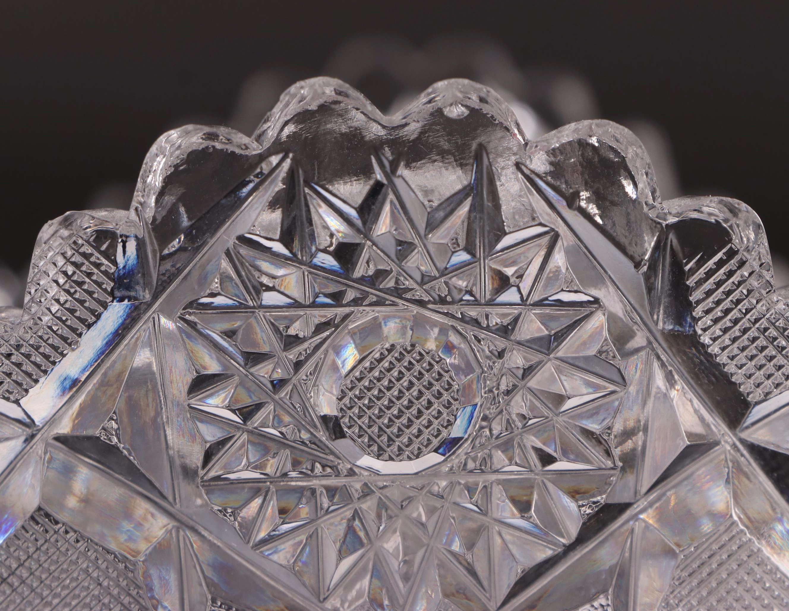 American Brilliant Style Cut Glass Bowl and Jar with Etched Glass Serving Bowl