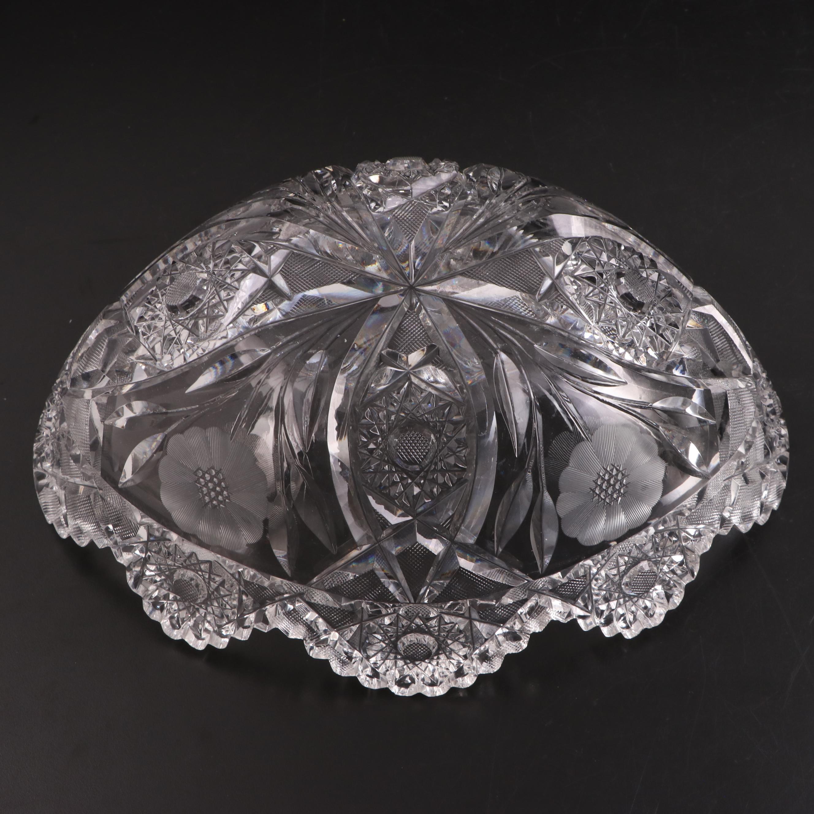 American Brilliant Style Cut Glass Bowl and Jar with Etched Glass Serving Bowl